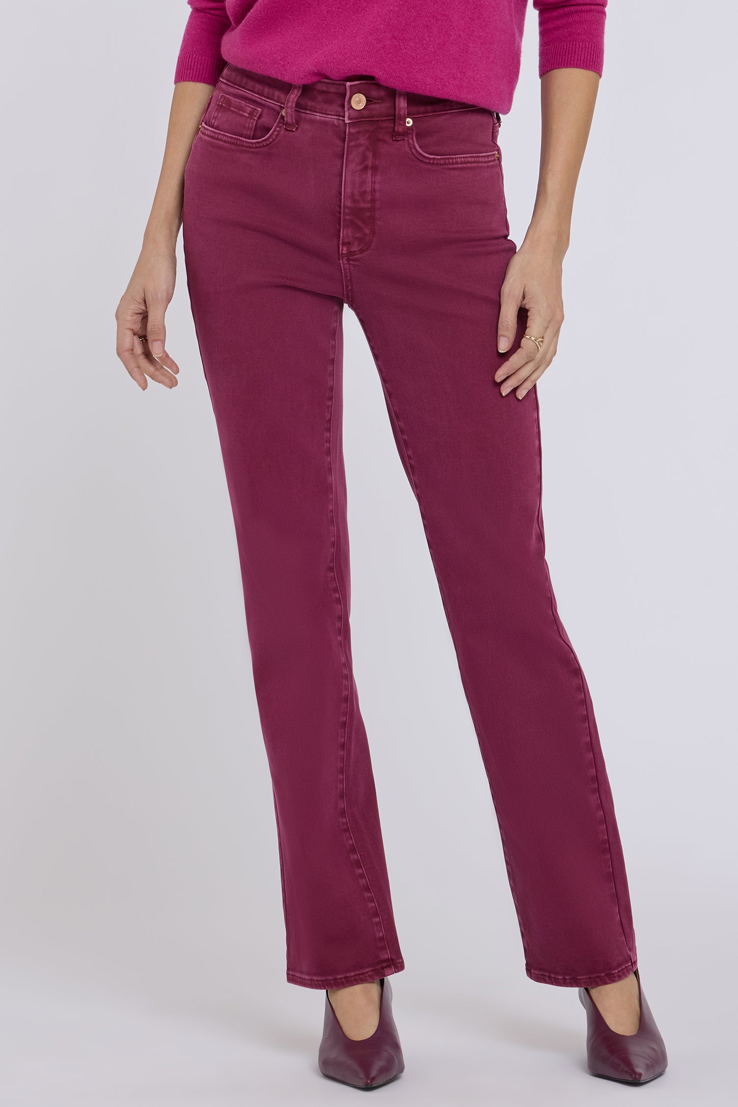 NYDJ Marilyn Straight Jeans With High Rise And 31" Inseam - Retro True Burgundy