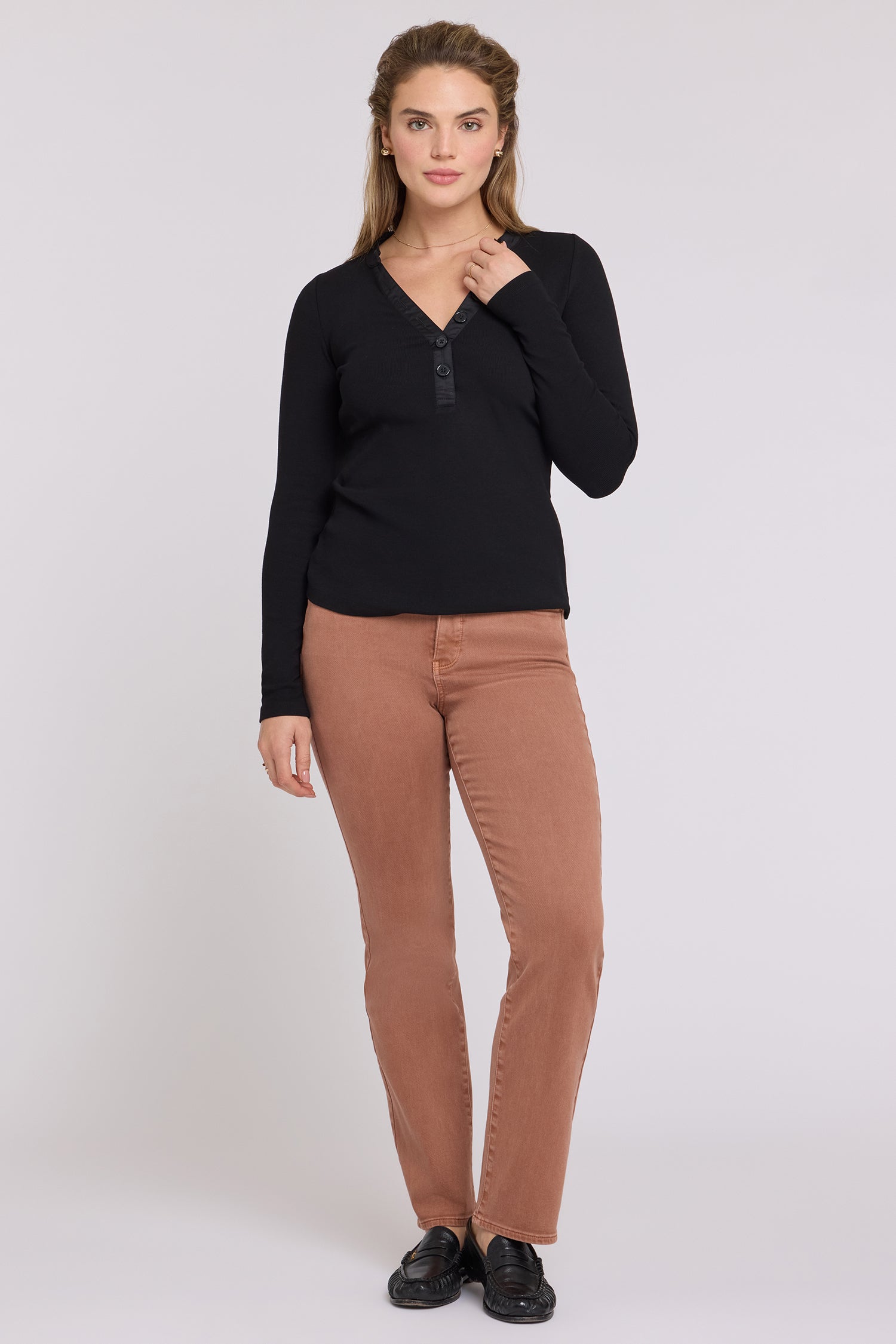 NYDJ Marilyn Straight Jeans With High Rise And 31" Inseam - Retro Mocha Bisque