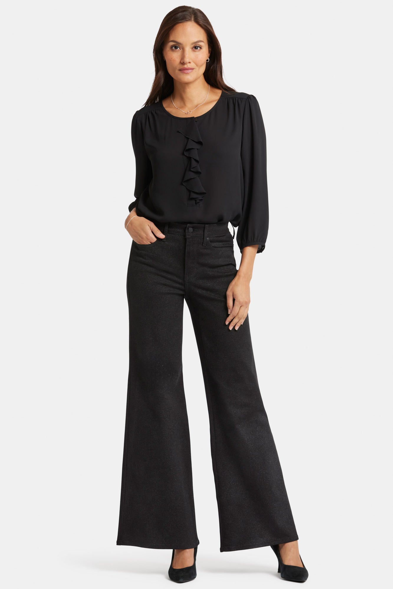 NYDJ Mia Palazzo Jeans With Silver Foil Coating And High Rise - Glamorous