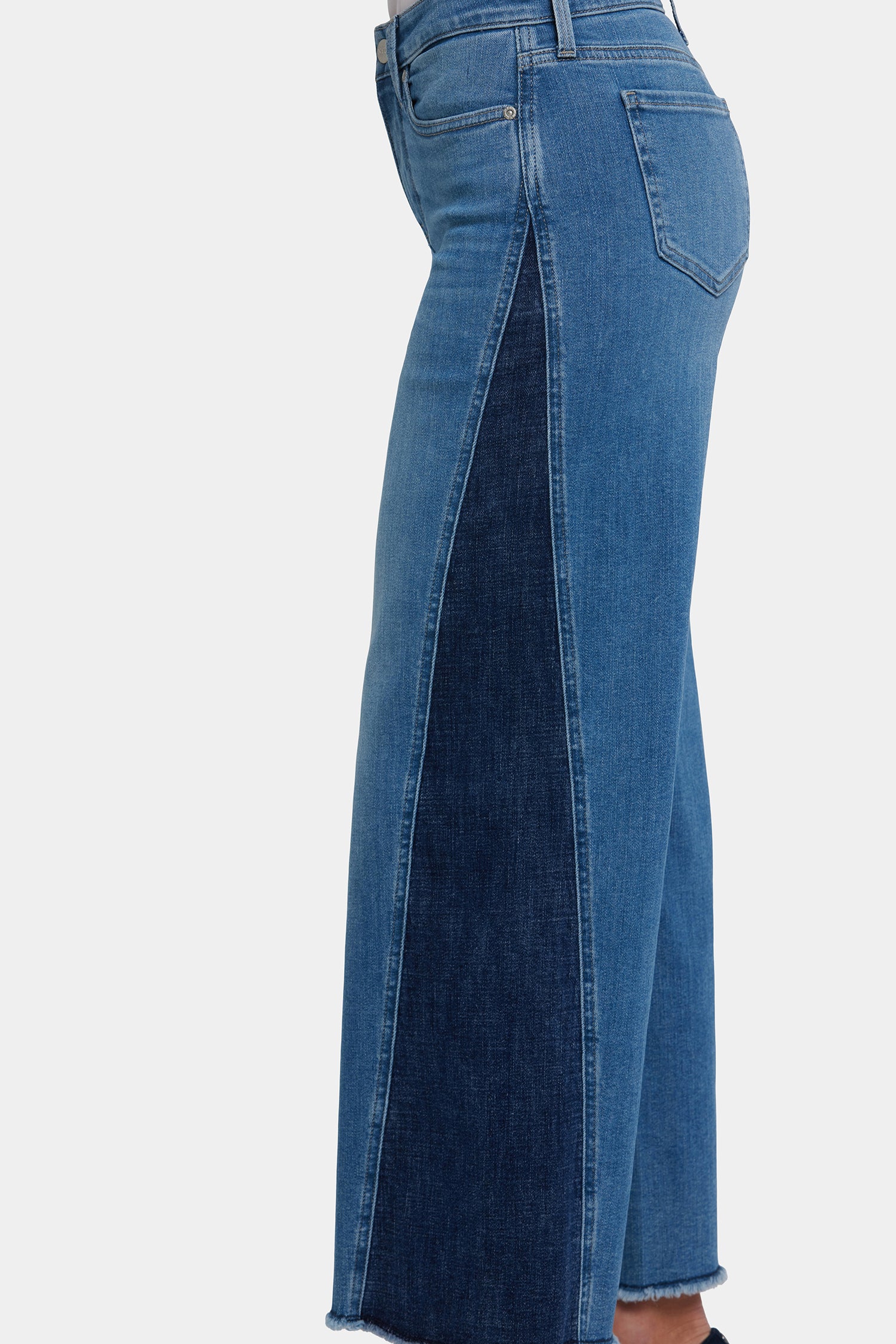 Teresa Wide Leg Jeans With Contrast Side Panels, Frayed Hems And