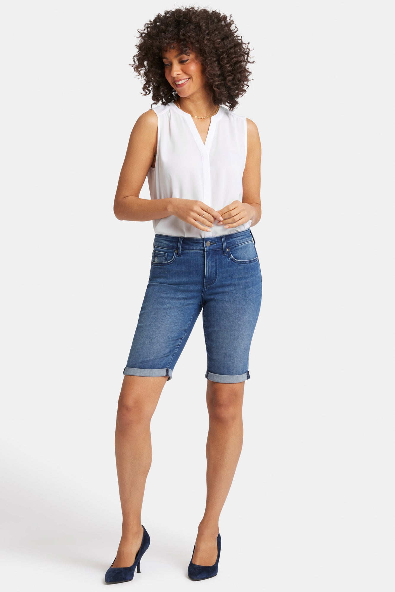 NYDJ Briella 11 Inch Denim Shorts With Roll Cuffs - Cascade Wave