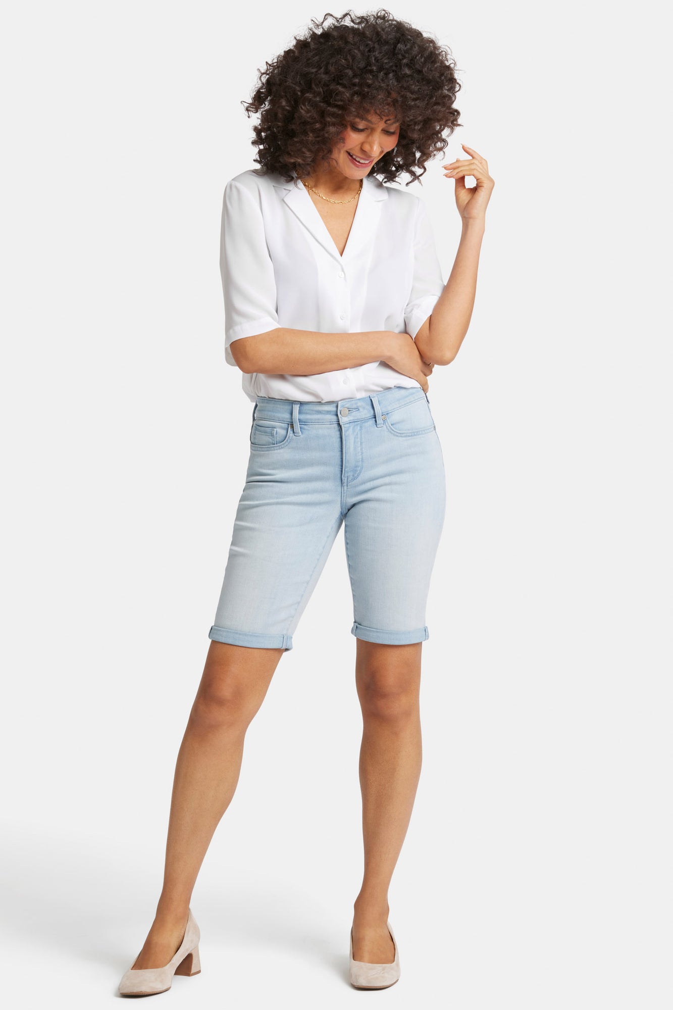 NYDJ Briella 11 Inch Denim Shorts With Roll Cuffs - Icy Lagoon