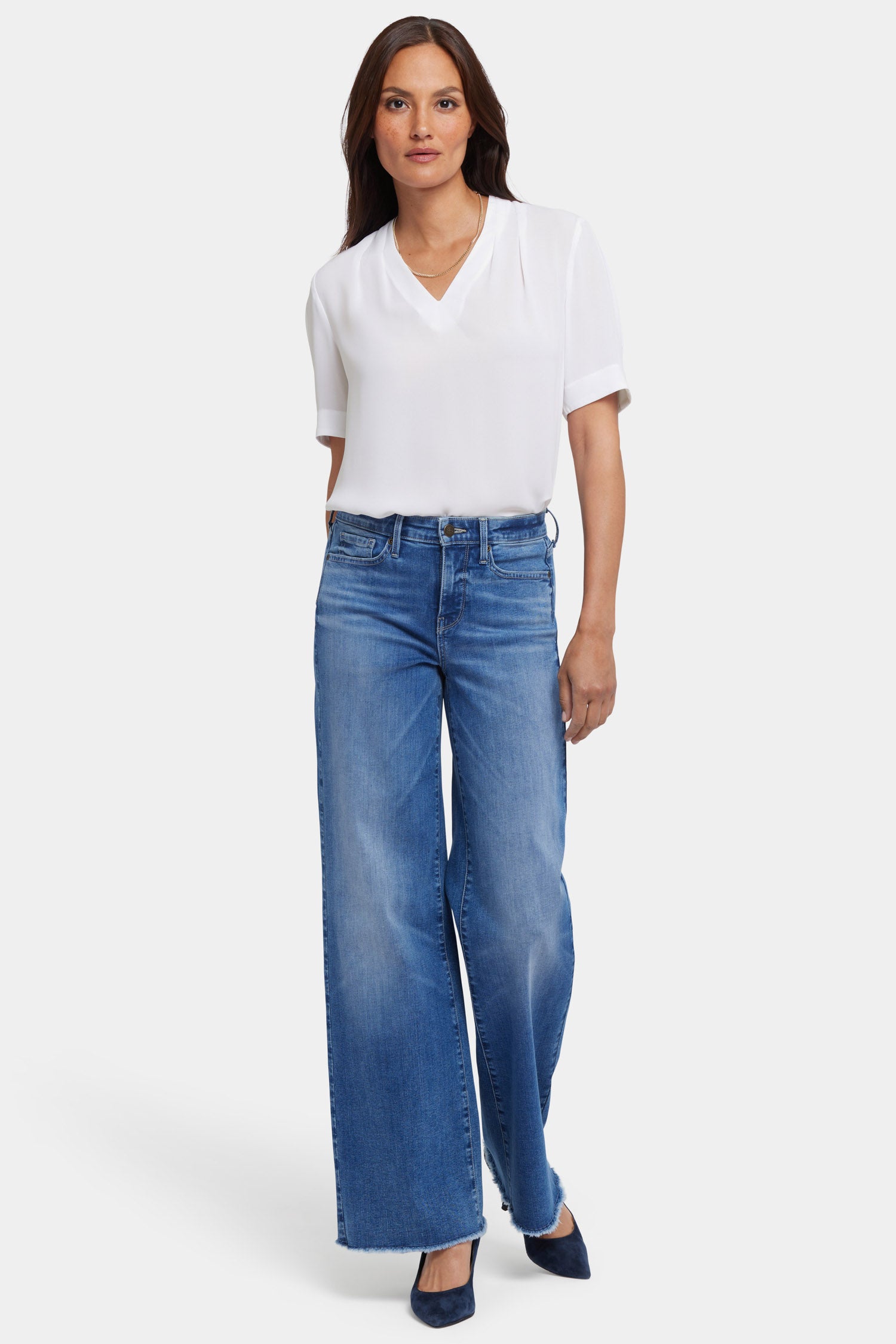 Teresa Wide Leg Jeans With Frayed Hems - Picasso Lake Blue