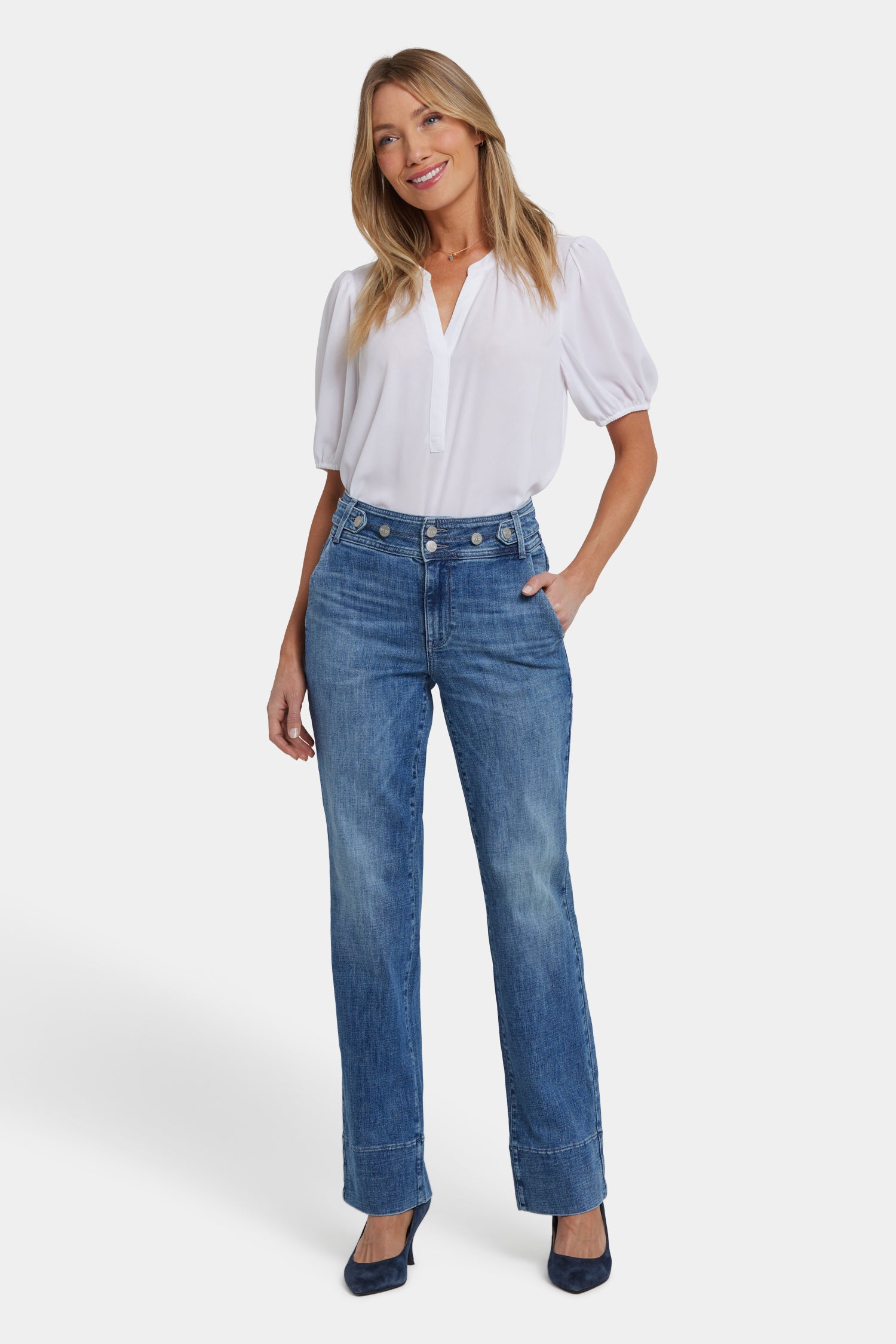 NYDJ Bailey Relaxed Straight Jeans With High Rise, Waistband Tabs And 4