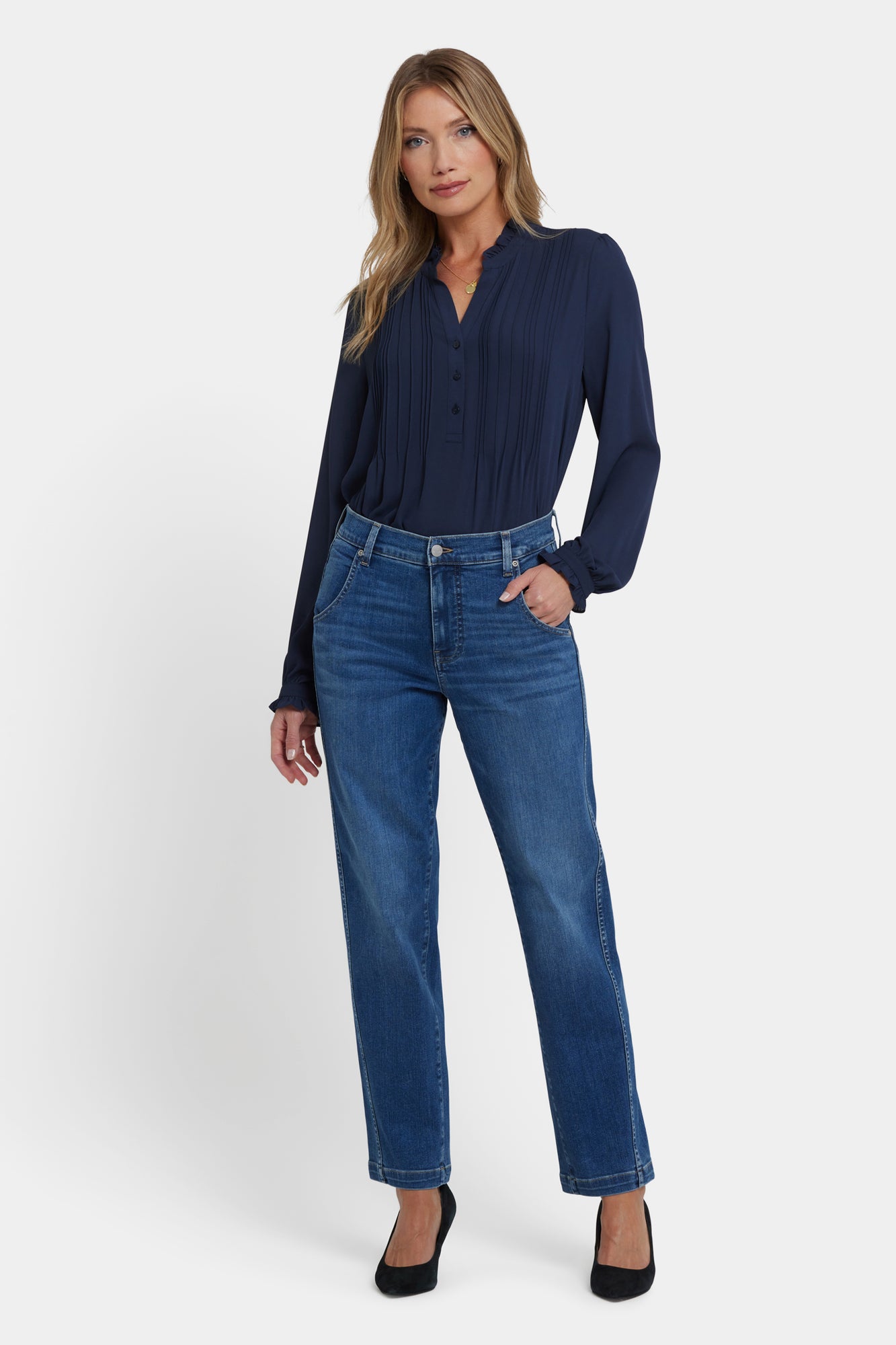 NYDJ Brooke Loose Straight Jeans With Super High Rise - Opera Blue