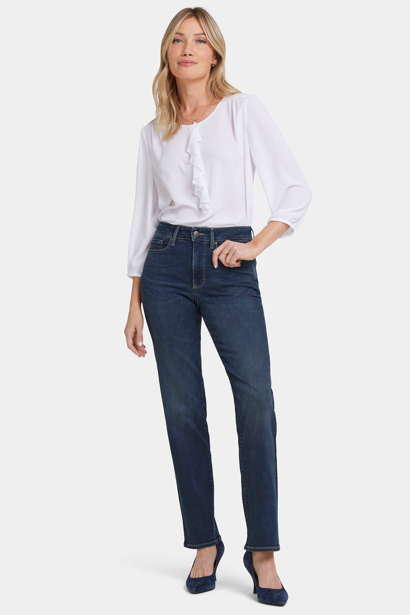 NYDJ Marilyn Straight Jeans In Long Inseam With High Rise - Presley