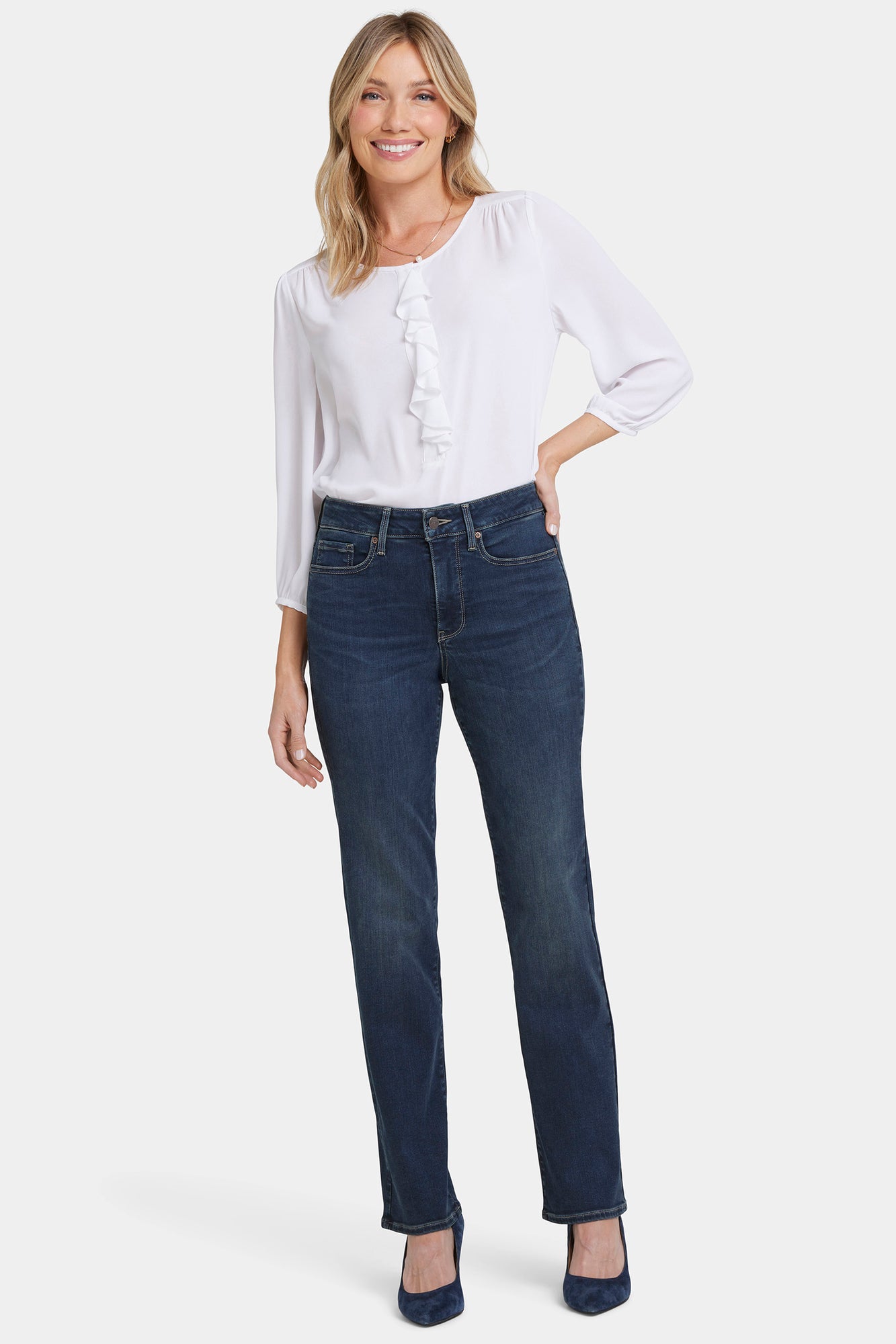 NYDJ Marilyn Straight Jeans In Long Inseam With High Rise - Presley