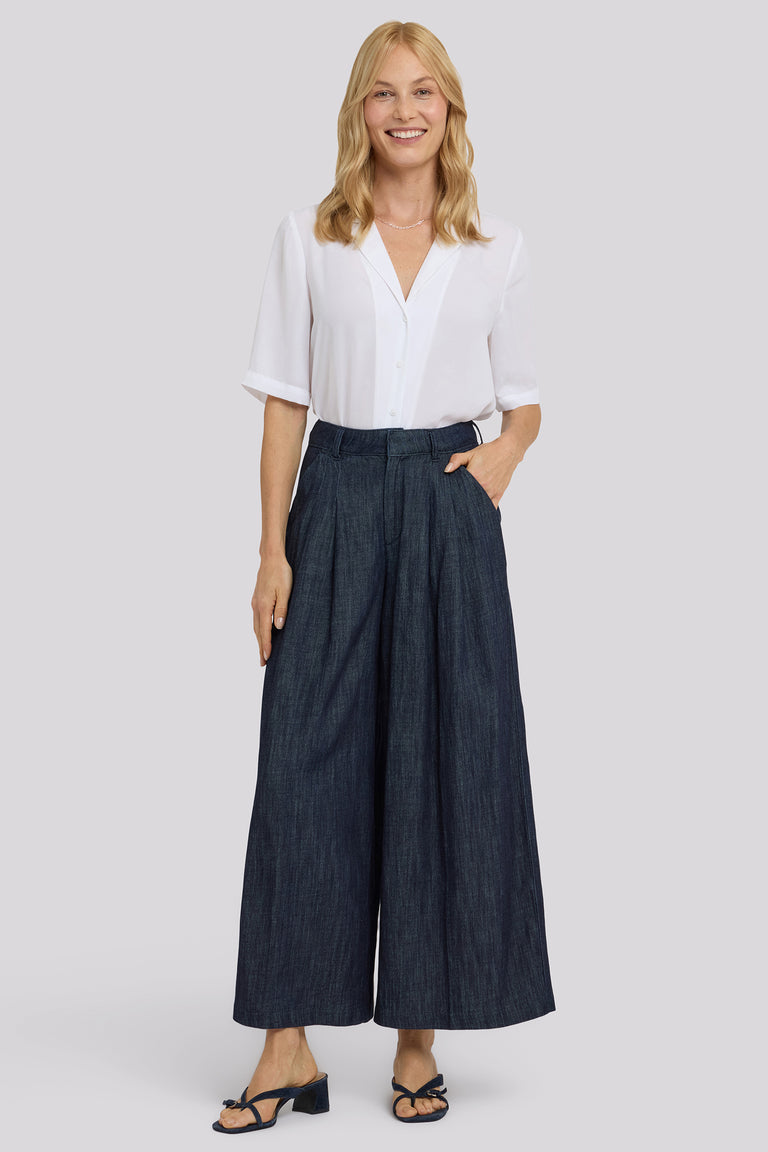 NYDJ Giselle Wide Leg Ankle Trouser Pants With Pleats - Dark Indigo