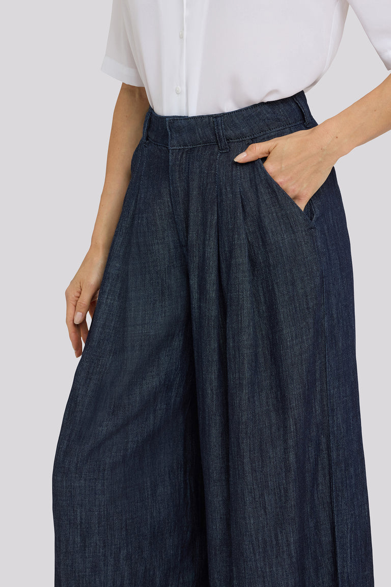 NYDJ Giselle Wide Leg Ankle Trouser Pants With Pleats - Dark Indigo