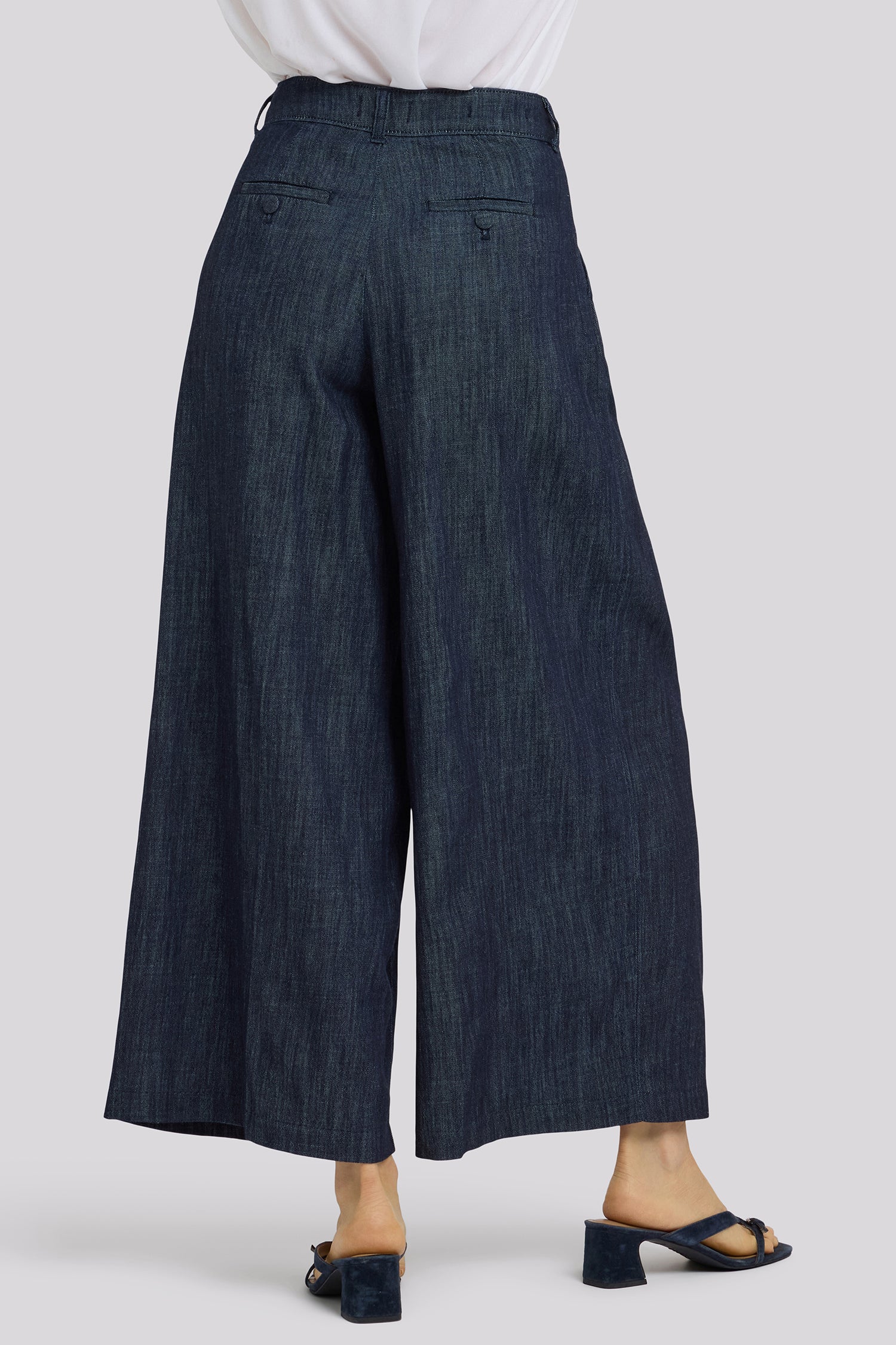 Giselle Wide Leg Ankle Trouser Pants With Pleats - Dark Indigo