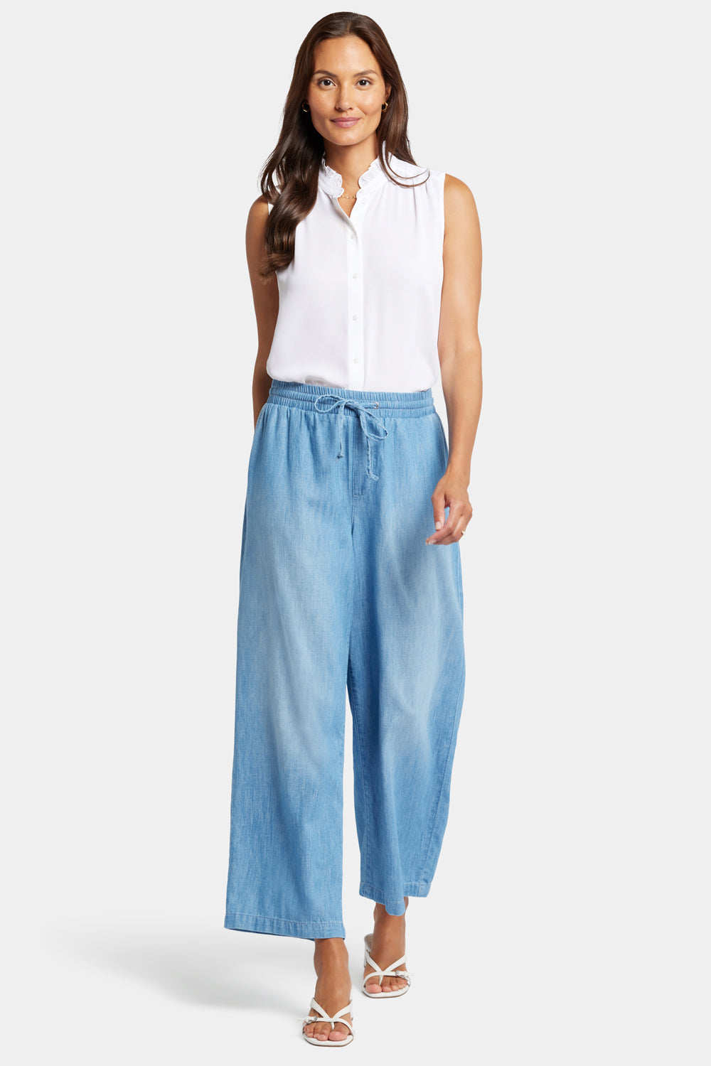 NYDJ Jayne Wide Leg Ankle Pull-On Pants With Super High Rise - Riviera Sky