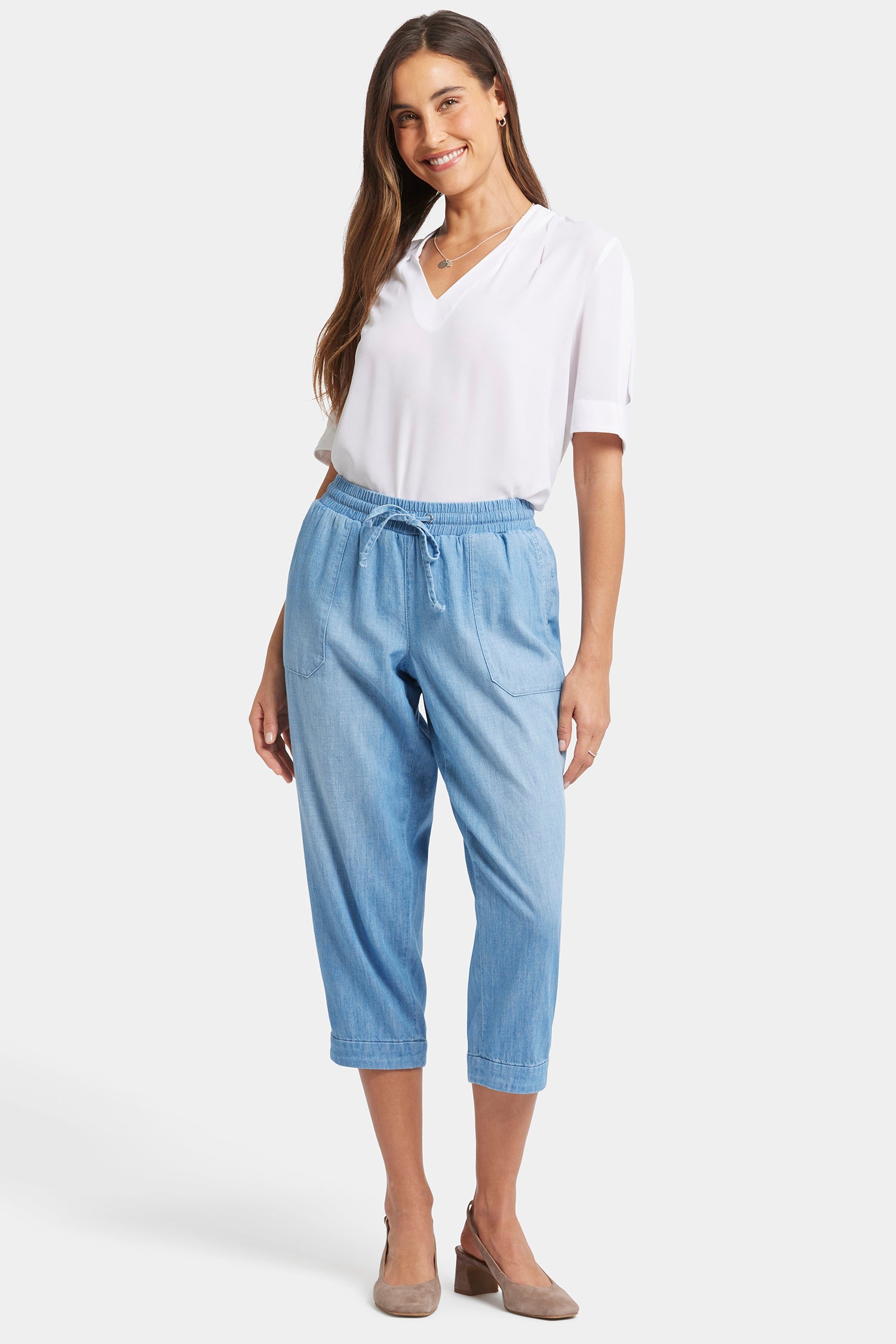 NYDJ Relaxed Drawstring Cargo Pull-On Pants  - Riviera Sky