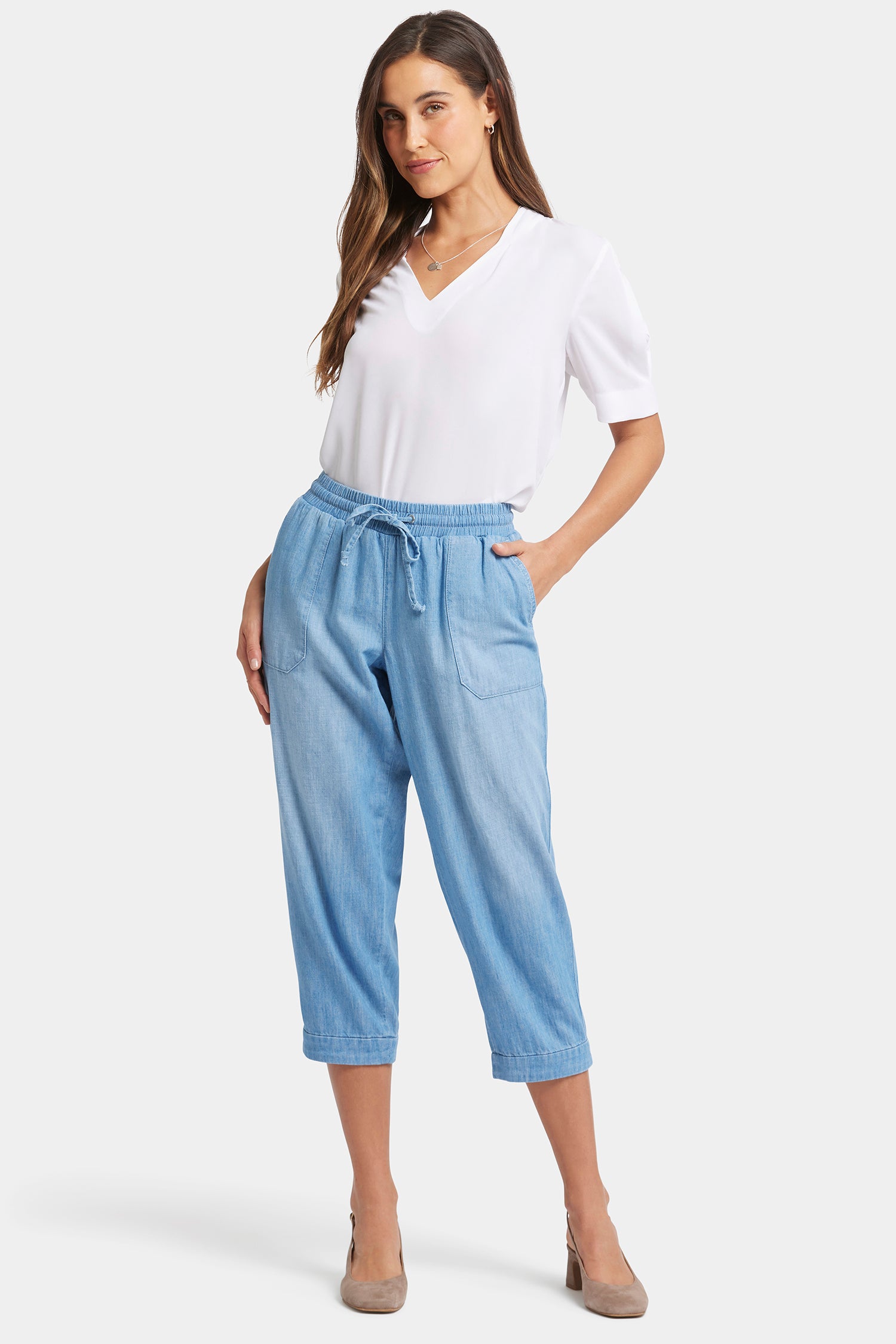 NYDJ Relaxed Drawstring Cargo Pull-On Pants  - Riviera Sky