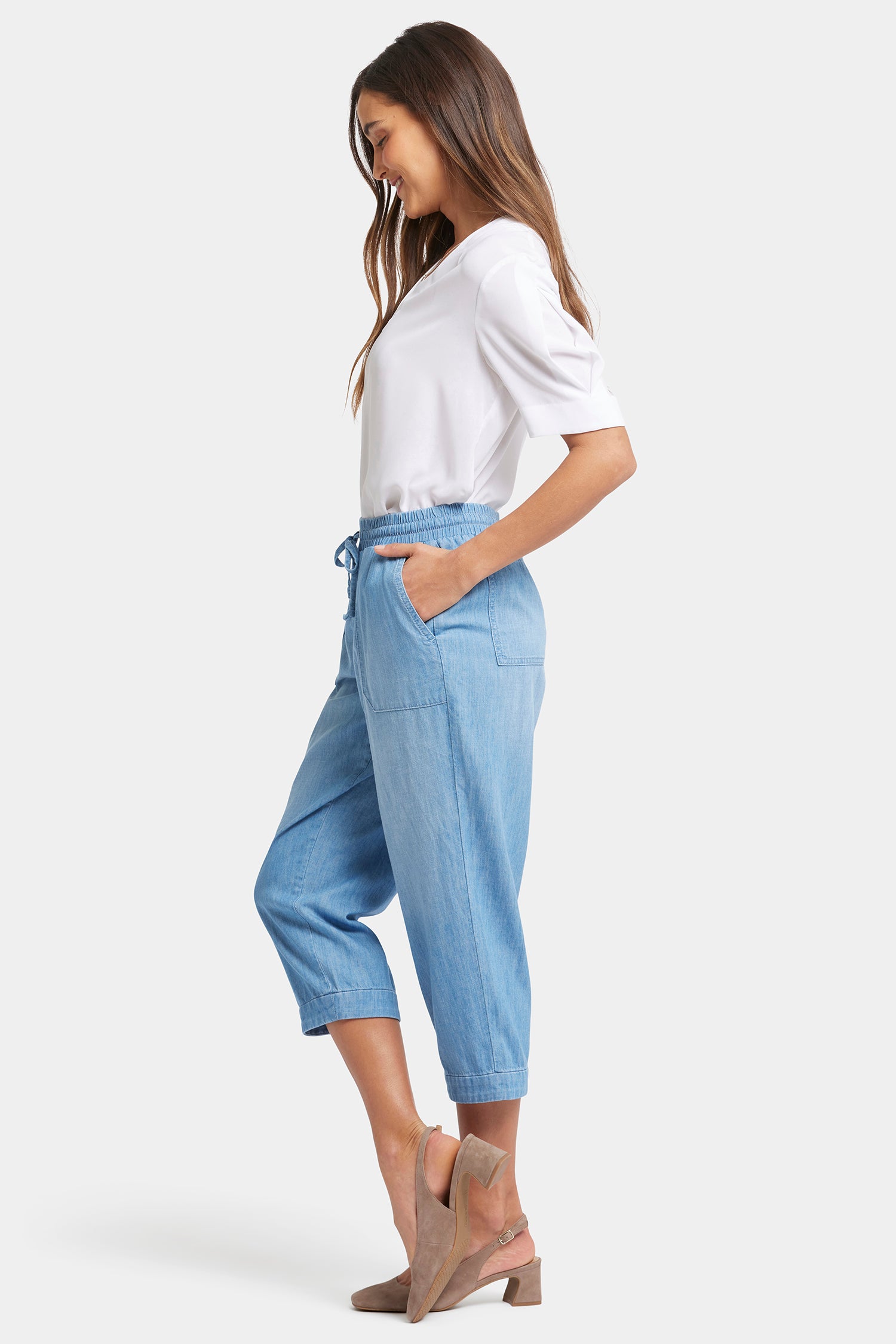 NYDJ Relaxed Drawstring Cargo Pull-On Pants  - Riviera Sky