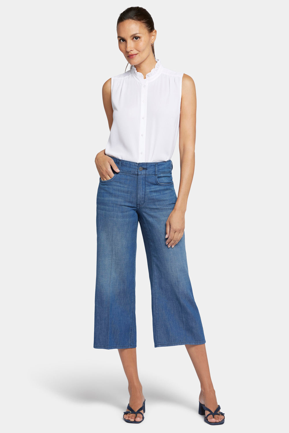 NYDJ Brigitte Wide Leg Capri Jeans With High Rise - Mission Blue