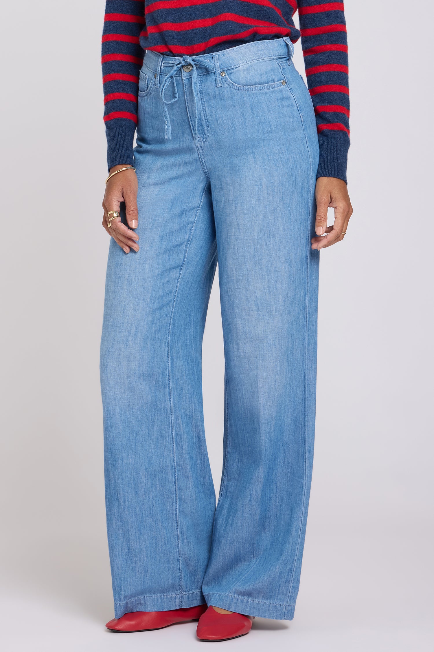 Teresa Wide Leg Jeans With Drawstring Waist - Riviera Sky Blue | NYDJ