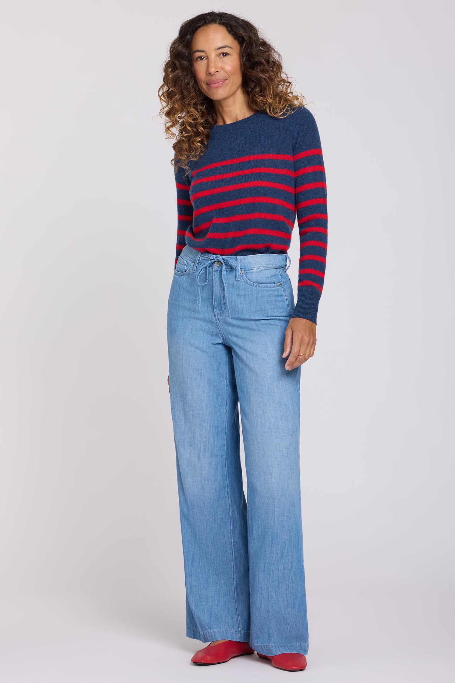 Teresa Wide Leg Jeans With Drawstring Waist - Riviera Sky Blue | NYDJ