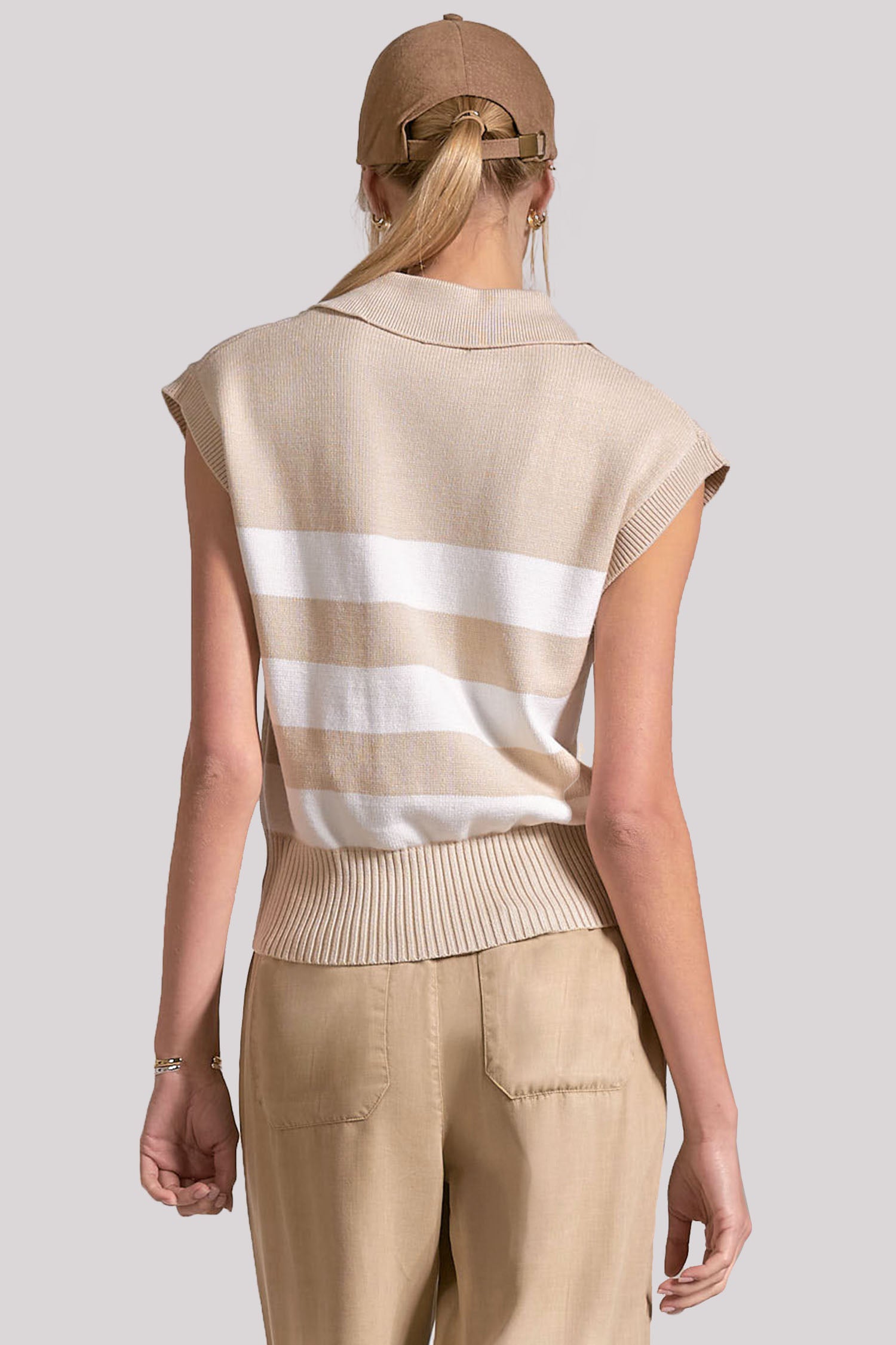 NYDJ NYDJ X Elan Sleeveless Striped Top  - Beige Stripe