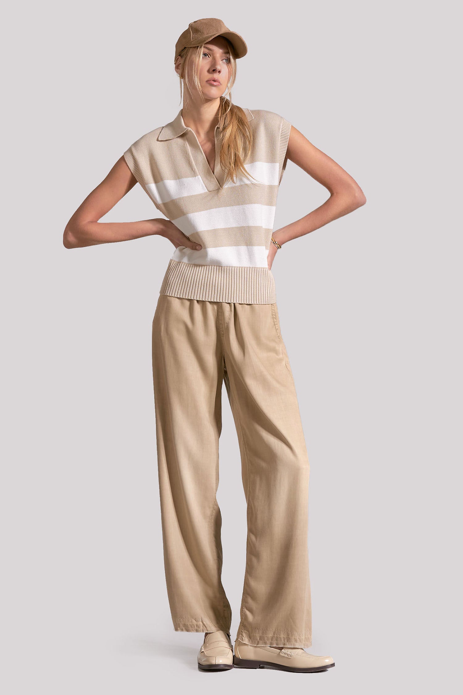 NYDJ NYDJ X Elan Sleeveless Striped Top  - Beige Stripe