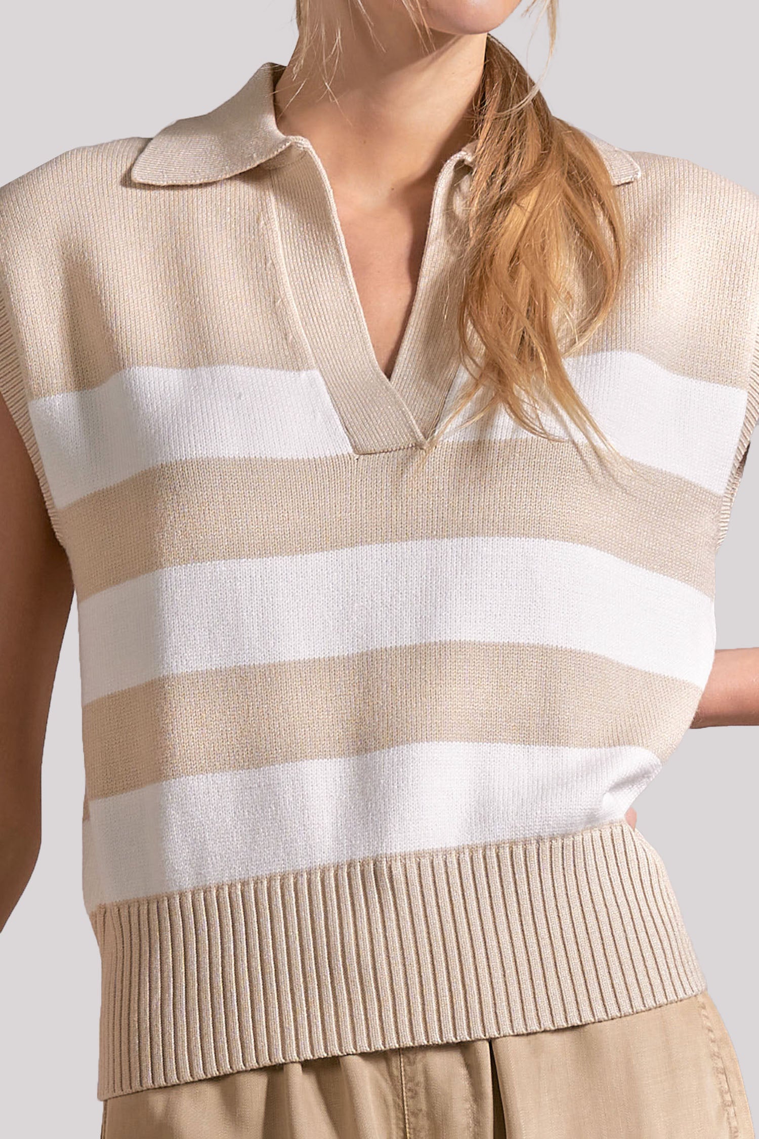 NYDJ NYDJ X Elan Sleeveless Striped Top  - Beige Stripe