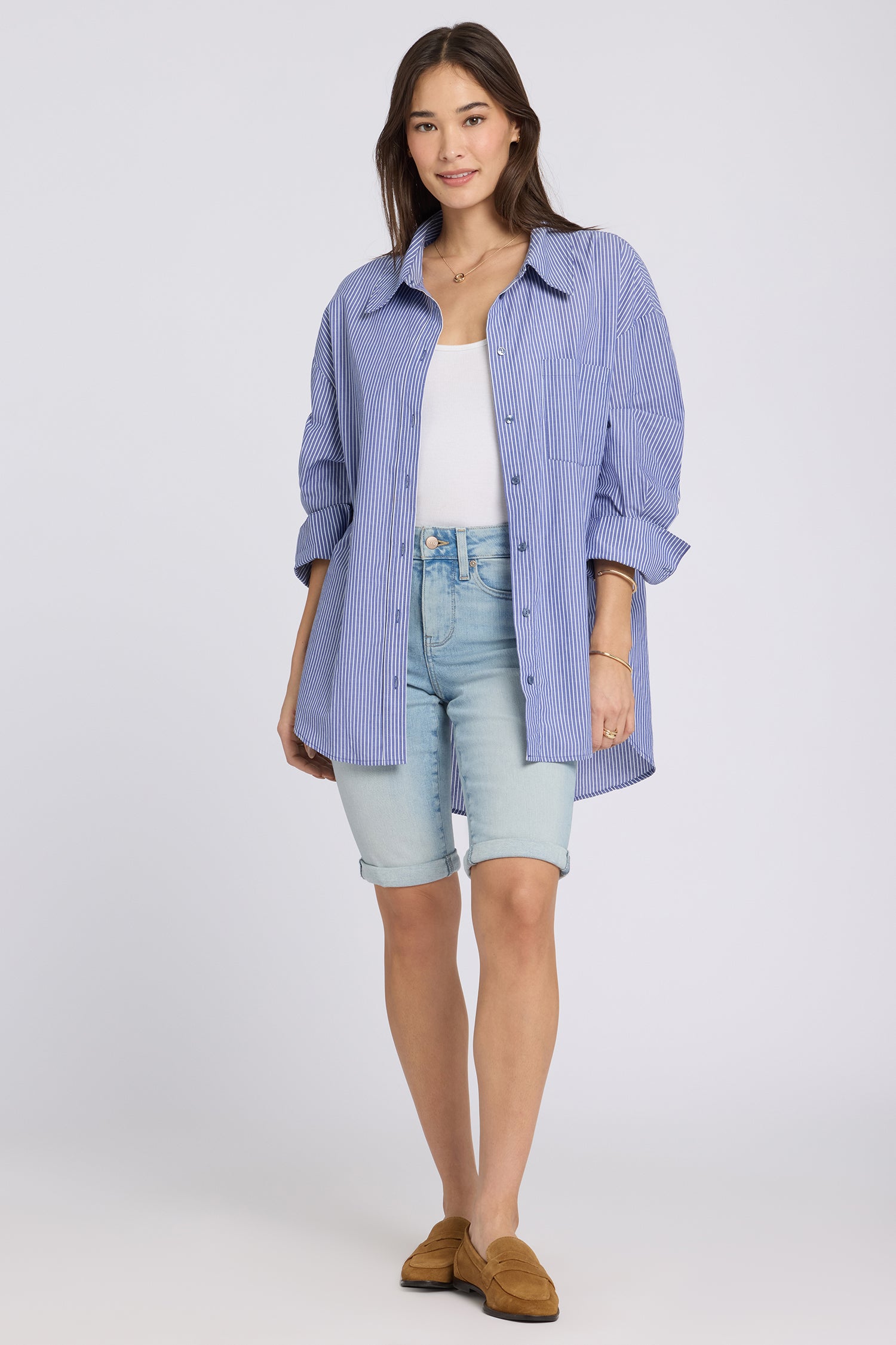 NYDJ Briella 11 Inch Denim Shorts In Re-New™ Denim With Roll Cuffs - Keys View