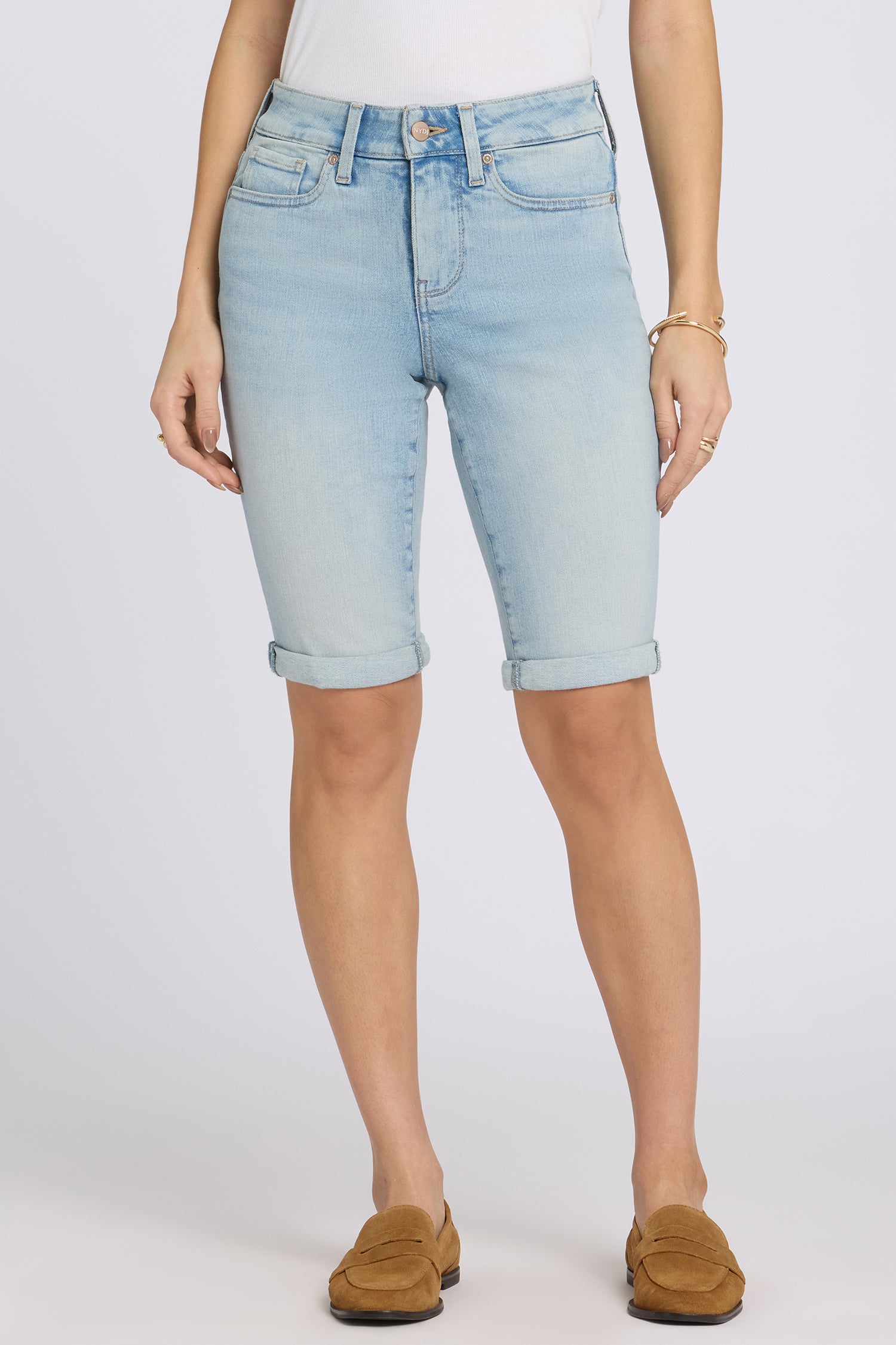 NYDJ Briella 11 Inch Denim Shorts In Re-New™ Denim With Roll Cuffs - Keys View