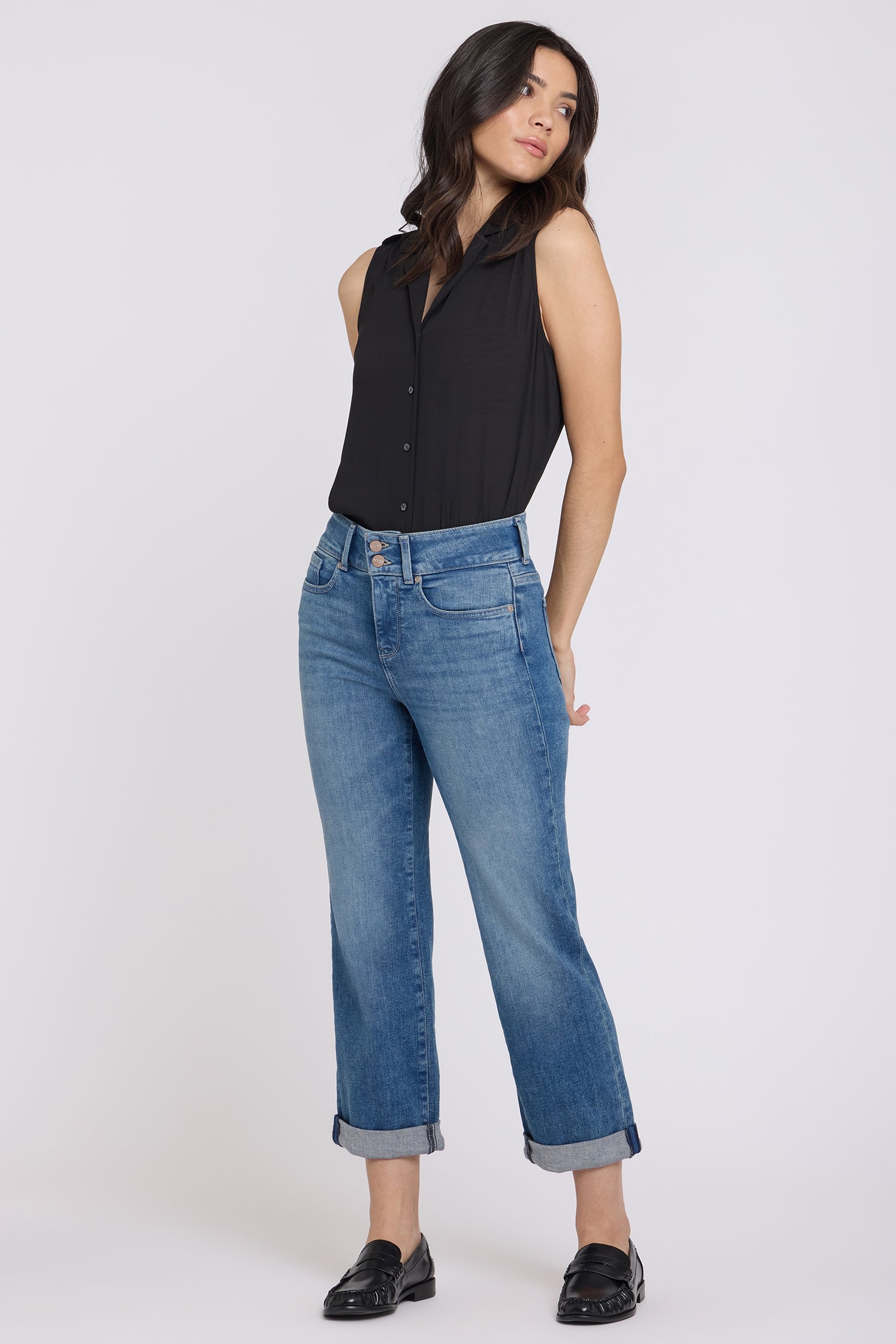 NYDJ Bailey Relaxed Straight Crop Jeans In Re-New™ Denim With High Rise And Roll Cuffs - Breezy Palms
