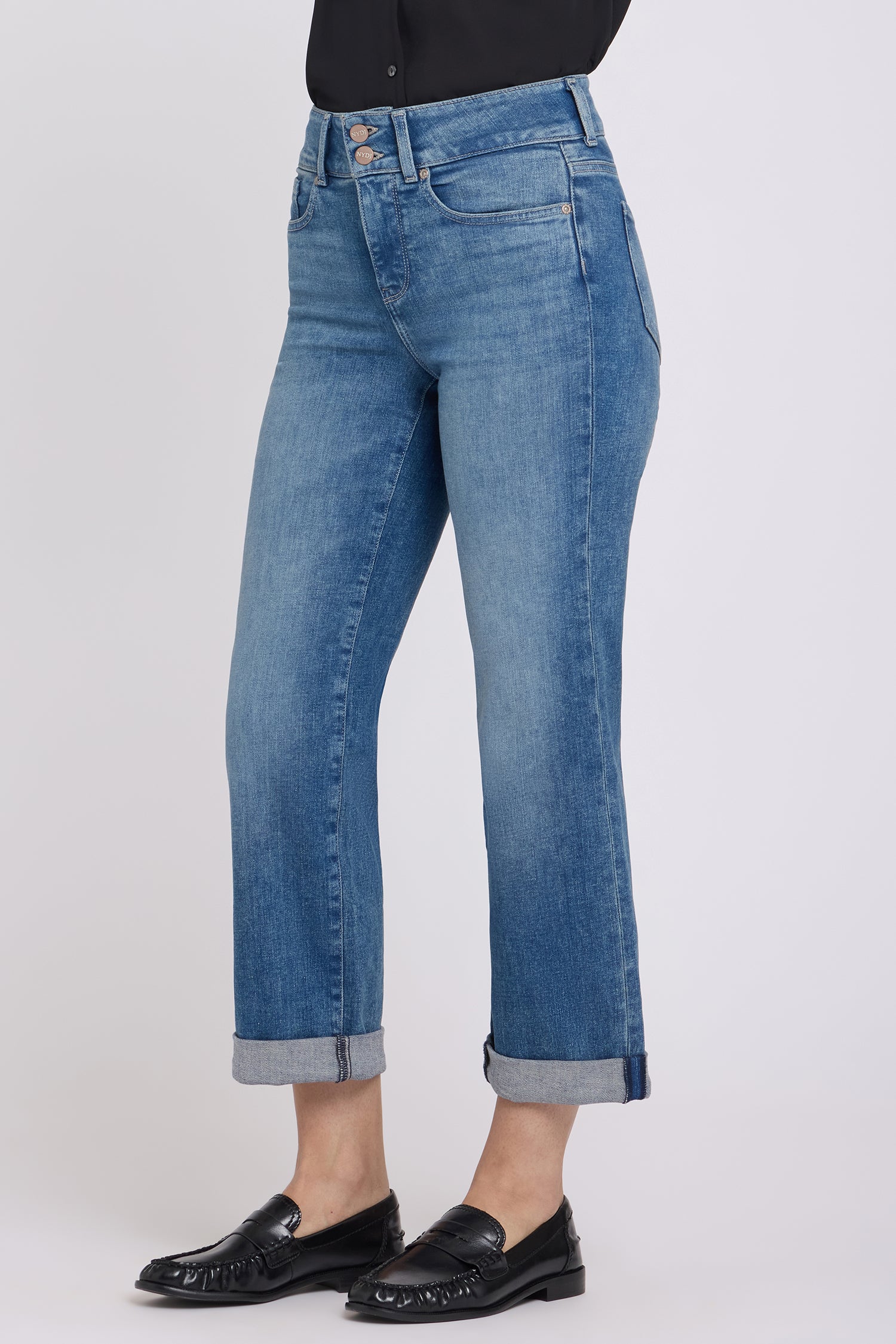 NYDJ Bailey Relaxed Straight Crop Jeans In Re-New™ Denim With High Rise And Roll Cuffs - Breezy Palms
