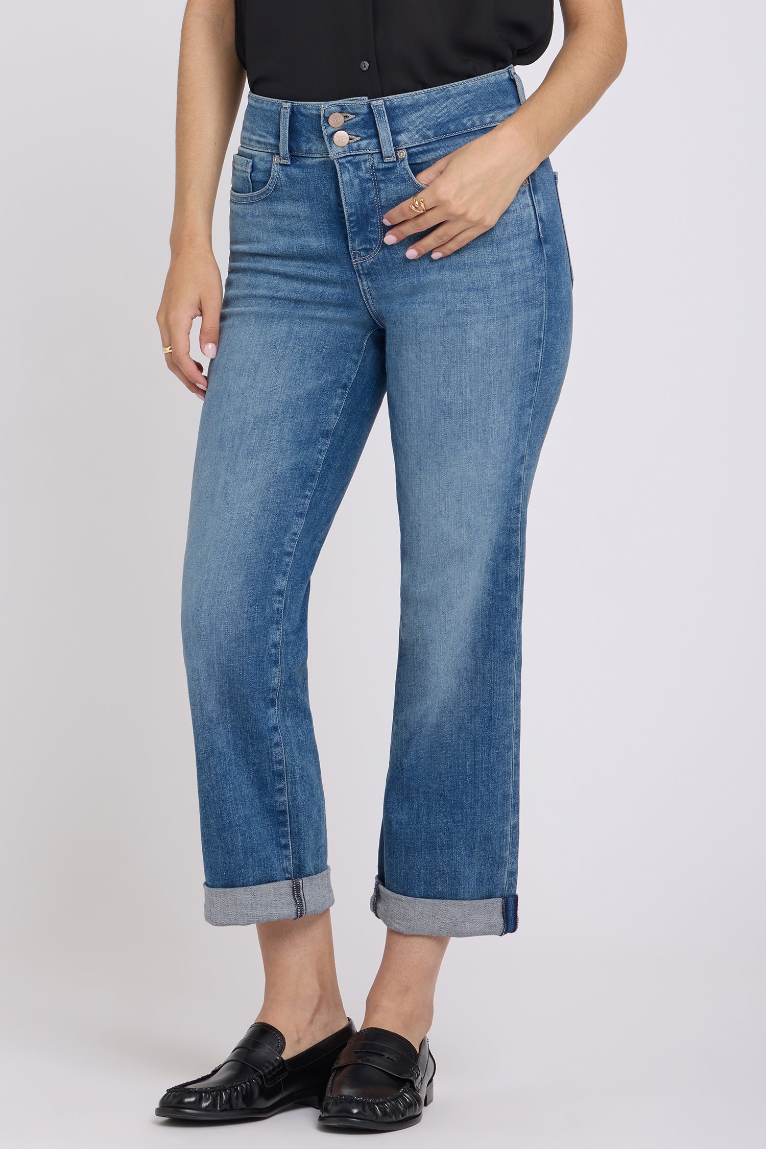 NYDJ Bailey Relaxed Straight Crop Jeans In Re-New™ Denim With High Rise And Roll Cuffs - Breezy Palms