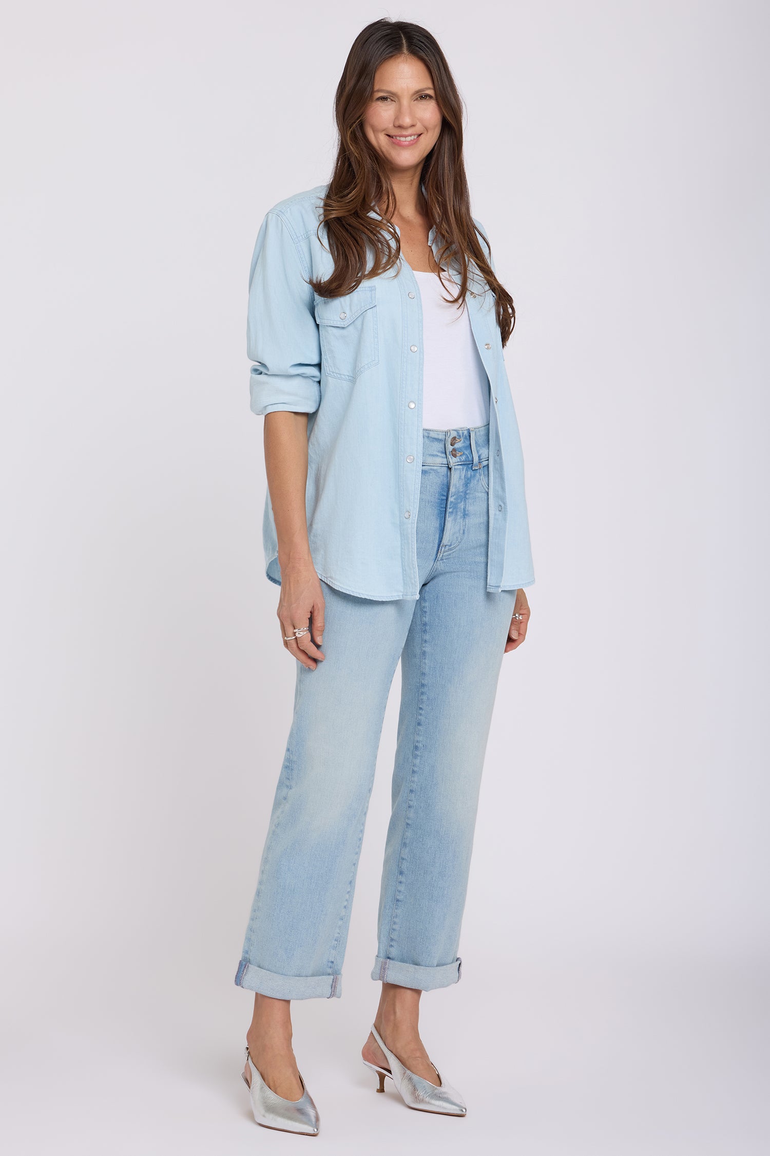 NYDJ Bailey Relaxed Straight Crop Jeans In Re-New™ Denim With High Rise And Roll Cuffs - Keys View