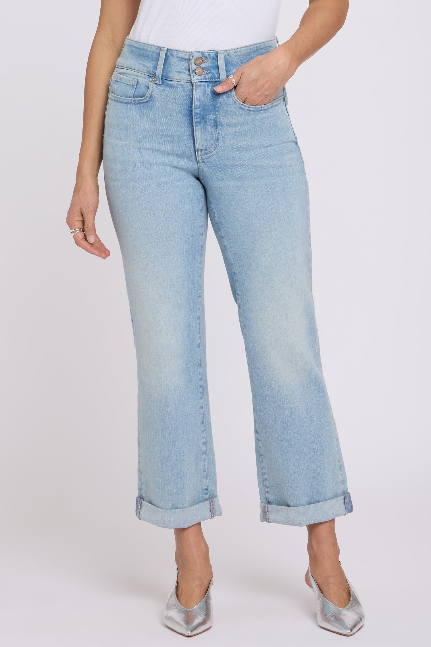 NYDJ Bailey Relaxed Straight Crop Jeans In Re-New™ Denim With High Rise And Roll Cuffs - Keys View