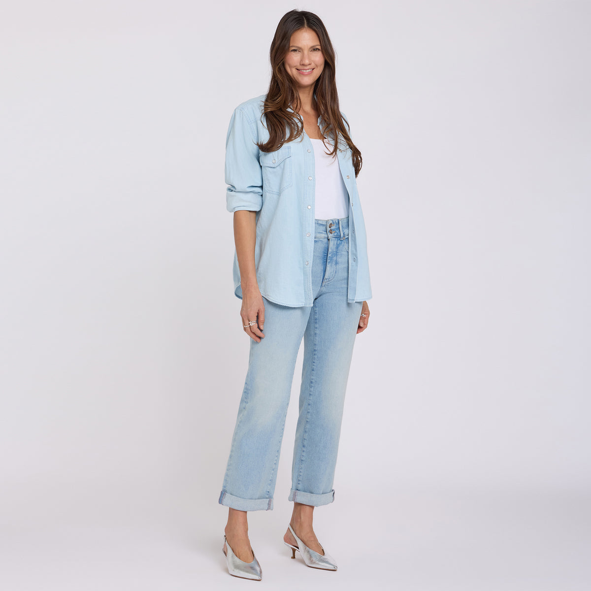 NYDJ Bailey Relaxed Straight Crop Jeans In Re-New™ Denim With High Rise And Roll Cuffs - Keys View