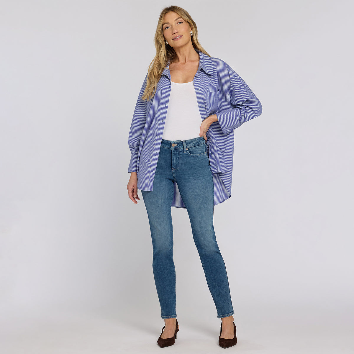 NYDJ Sheri Slim Straight Jeans In Re-New™ Denim With Criss-Cross Belt Loop - Breezy Palms