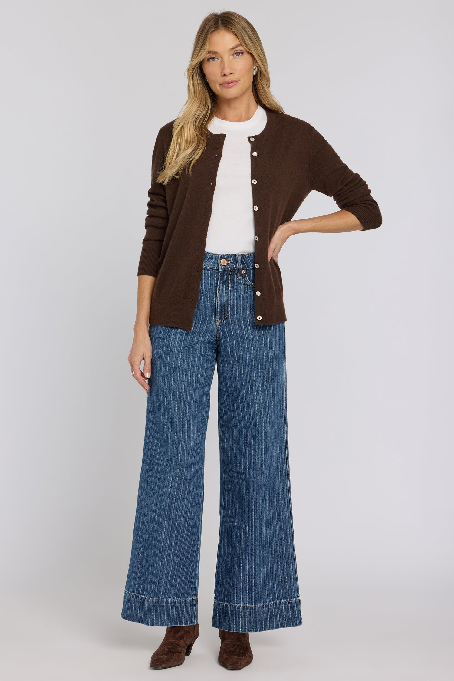NYDJ Mia Palazzo Jeans With High Rise, Criss-Cross Belt Loop And 3" Hems - Foothill Stripe