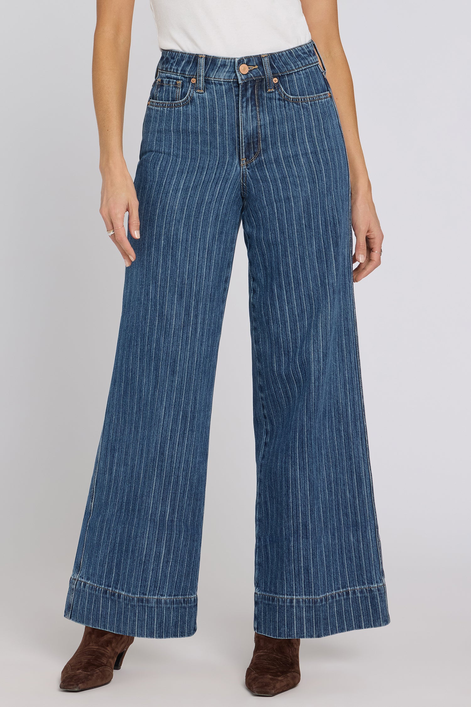 NYDJ Mia Palazzo Jeans With High Rise, Criss-Cross Belt Loop And 3" Hems - Foothill Stripe