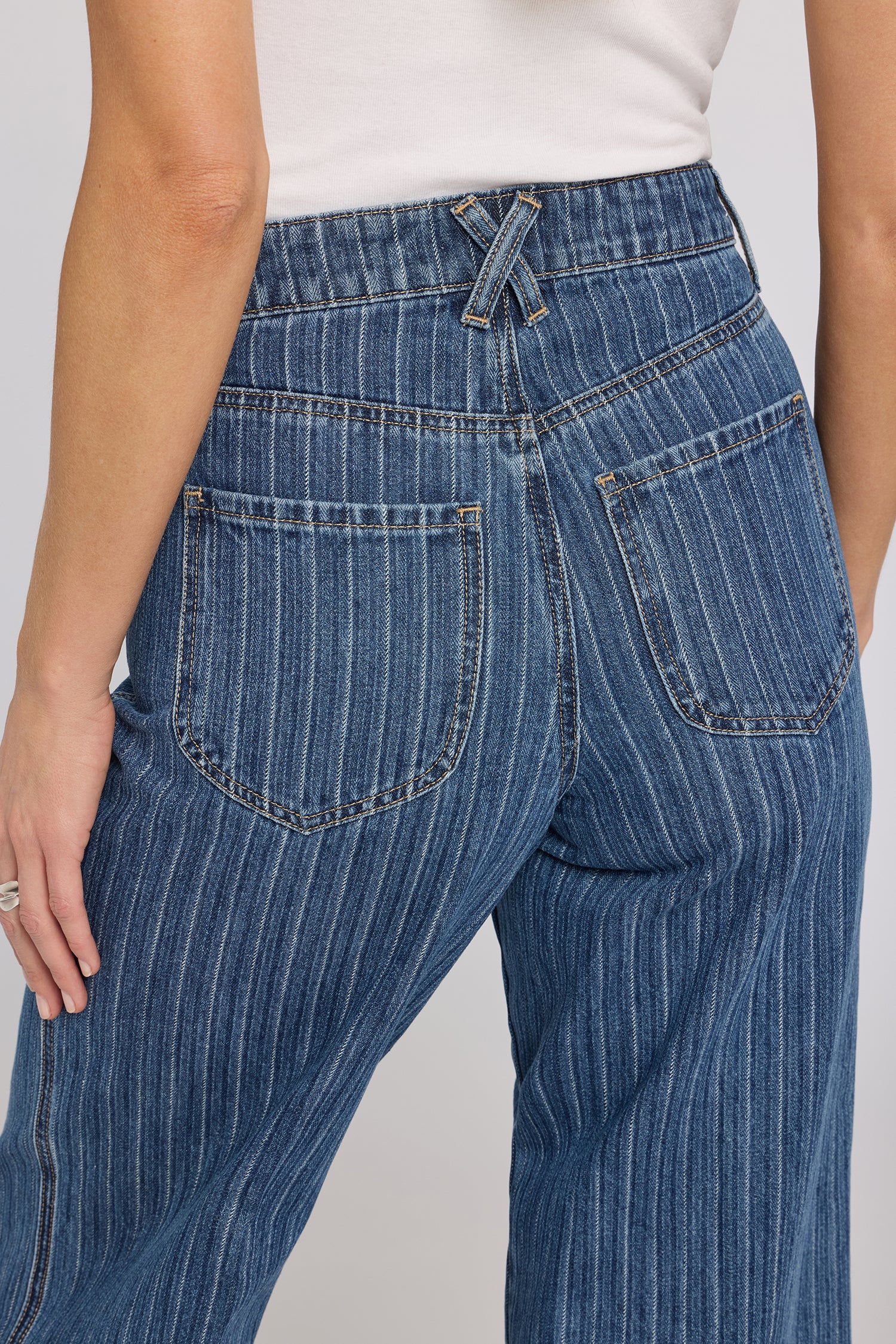 NYDJ Mia Palazzo Jeans With High Rise, Criss-Cross Belt Loop And 3" Hems - Foothill Stripe