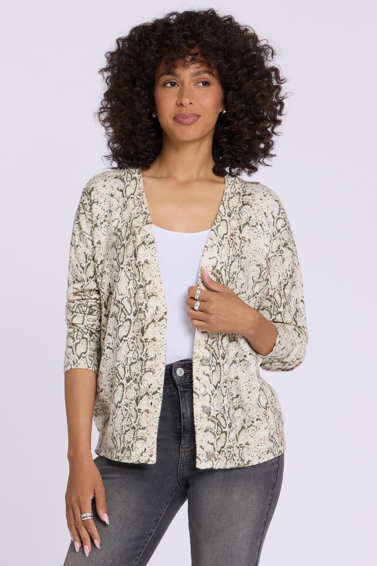 NYDJ Printed Cropped Cardigan  - Python Bleached