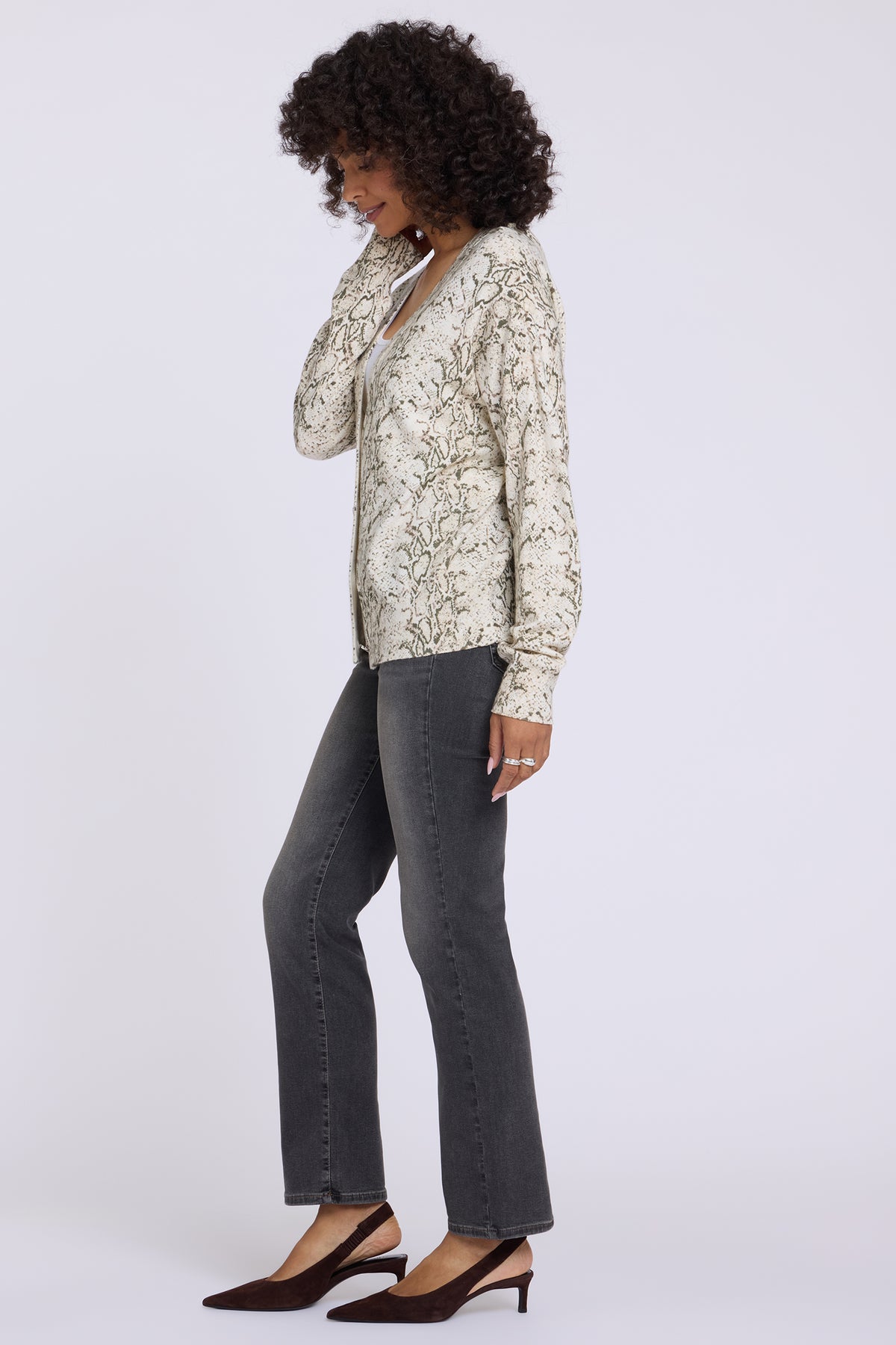 NYDJ Printed Cropped Cardigan  - Python Bleached