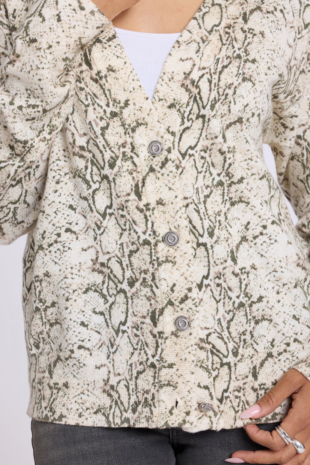 NYDJ Printed Cropped Cardigan  - Python Bleached