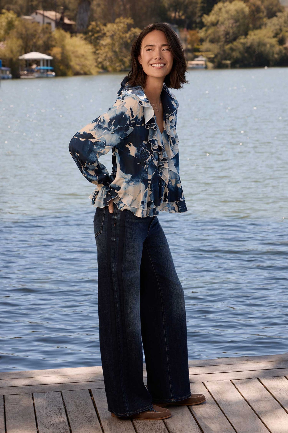 NYDJ Ruffle Blouse  - Lily Garden Indigo