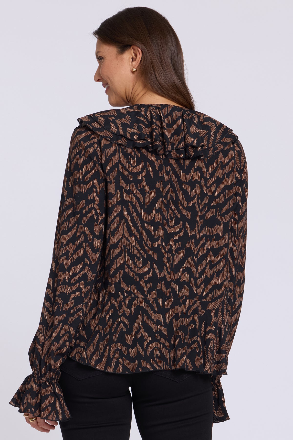 NYDJ Ruffle Blouse  - Jagged Tiger Chocolate