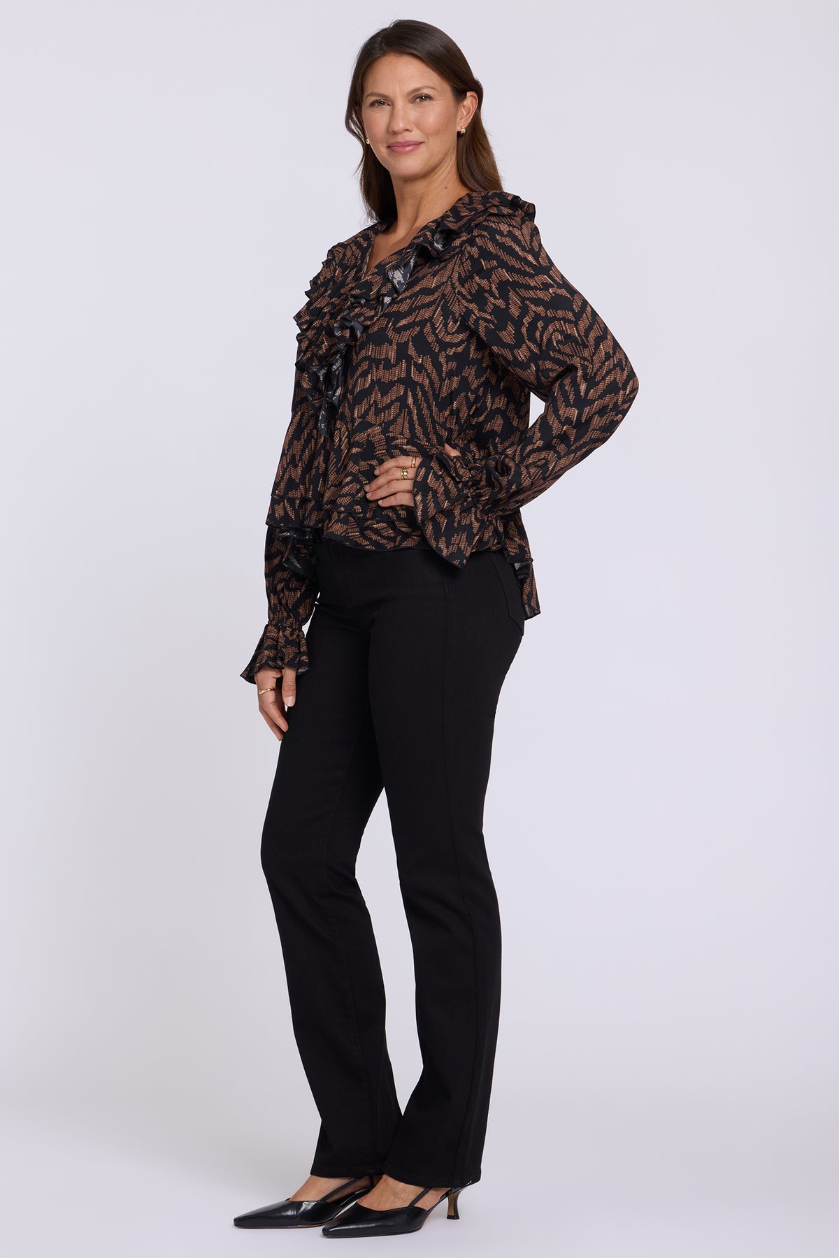 NYDJ Ruffle Blouse  - Jagged Tiger Chocolate