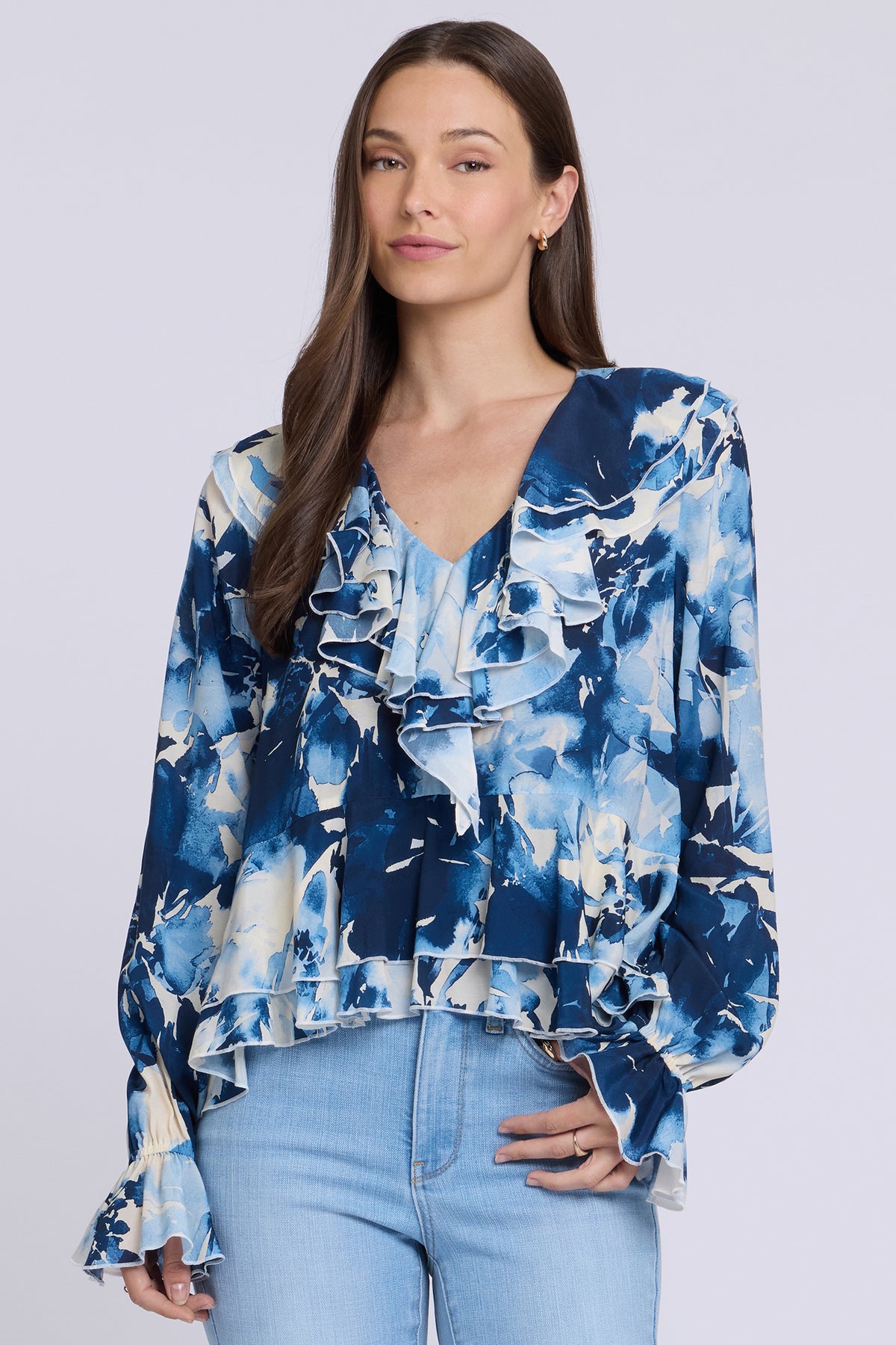 NYDJ Ruffle Blouse  - Lily Garden Indigo