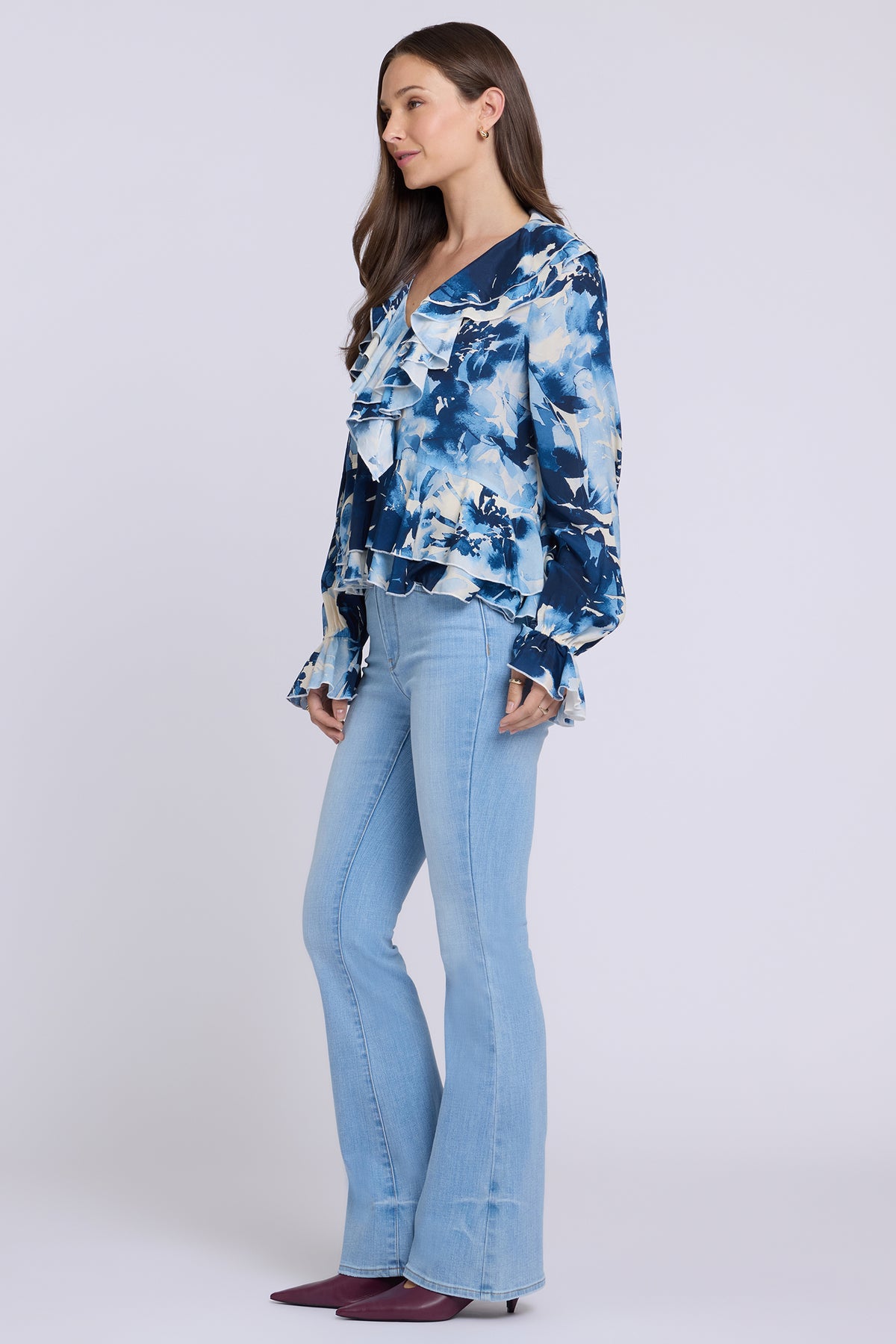 NYDJ Ruffle Blouse  - Lily Garden Indigo