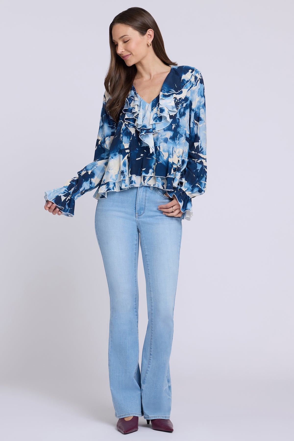 NYDJ Ruffle Blouse  - Lily Garden Indigo