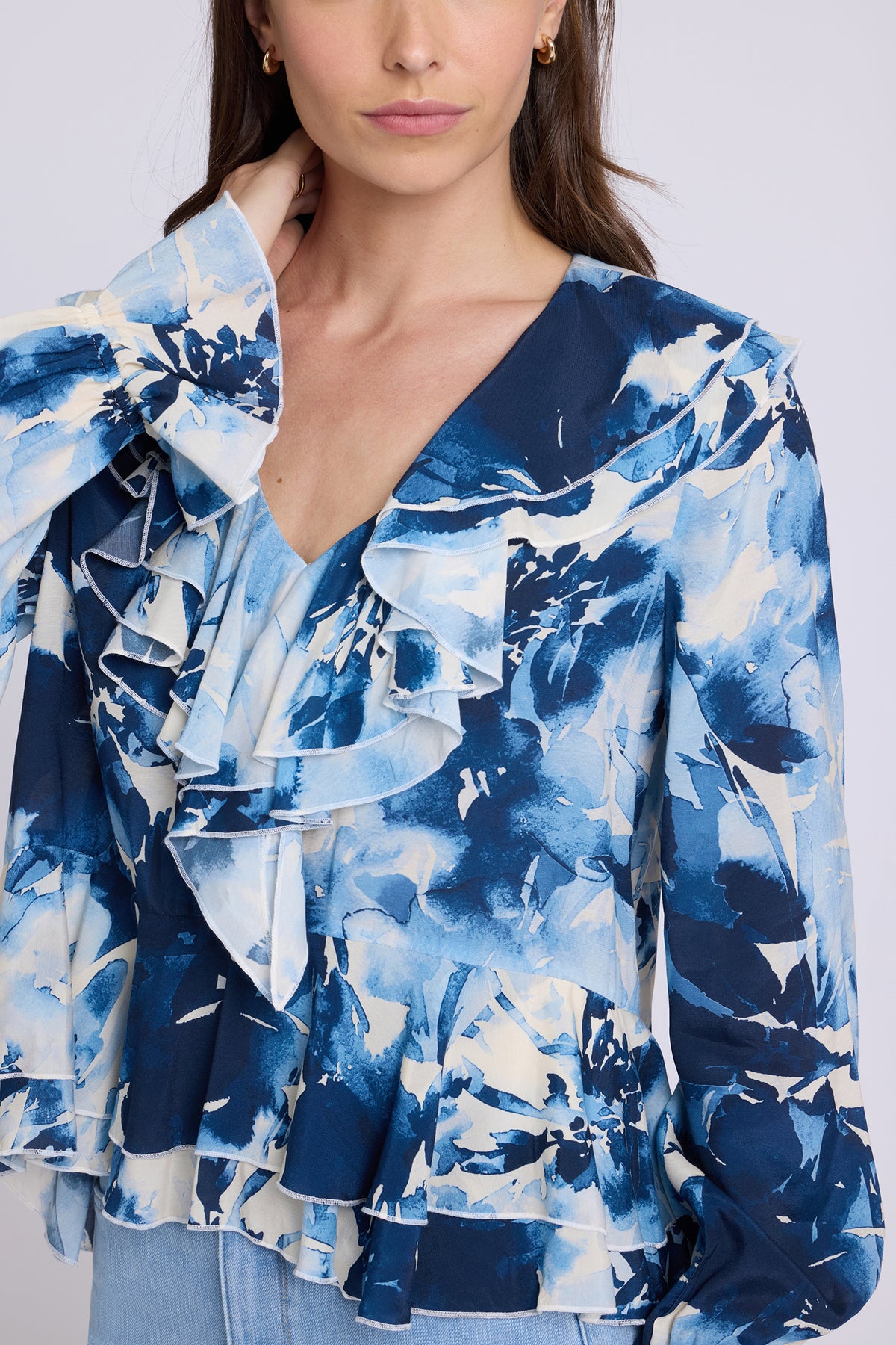 NYDJ Ruffle Blouse  - Lily Garden Indigo