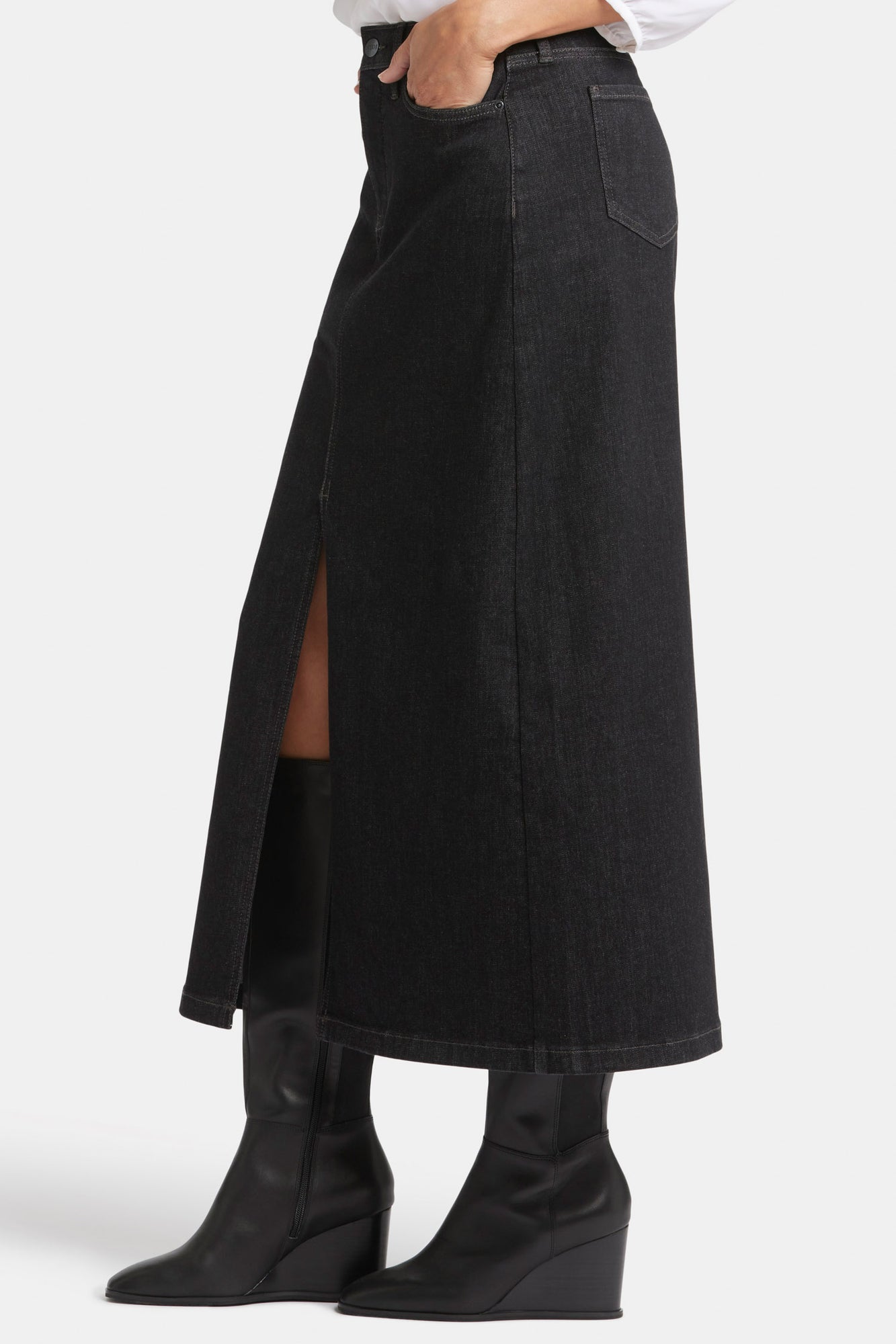 High Rise Long Skirt With Center Front Slit - Eternity Black | NYDJ