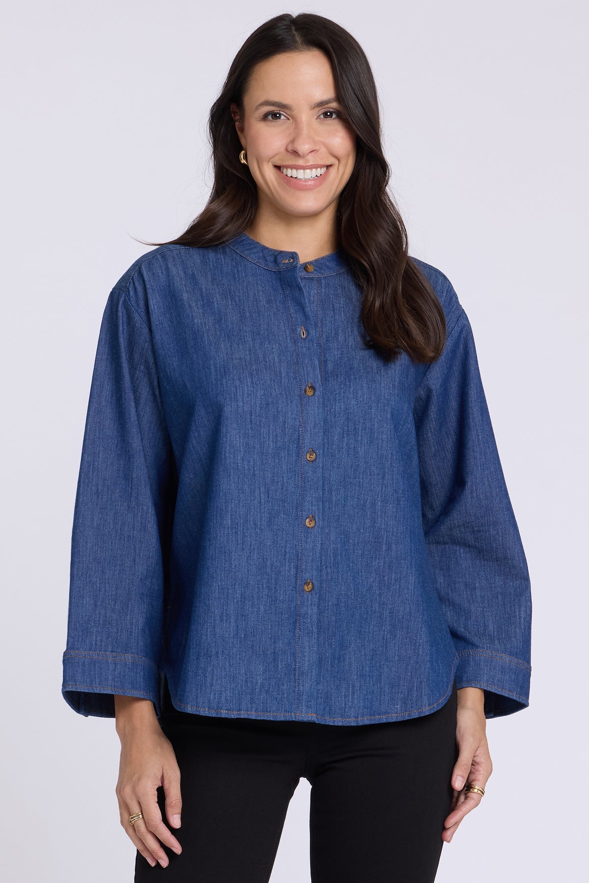 NYDJ Maggie Oversize Blouse In Chambray - Blue Bayou