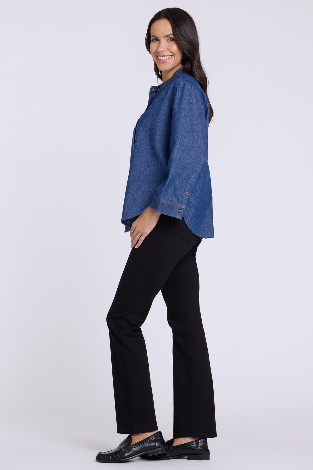 NYDJ Maggie Oversize Blouse In Chambray - Blue Bayou