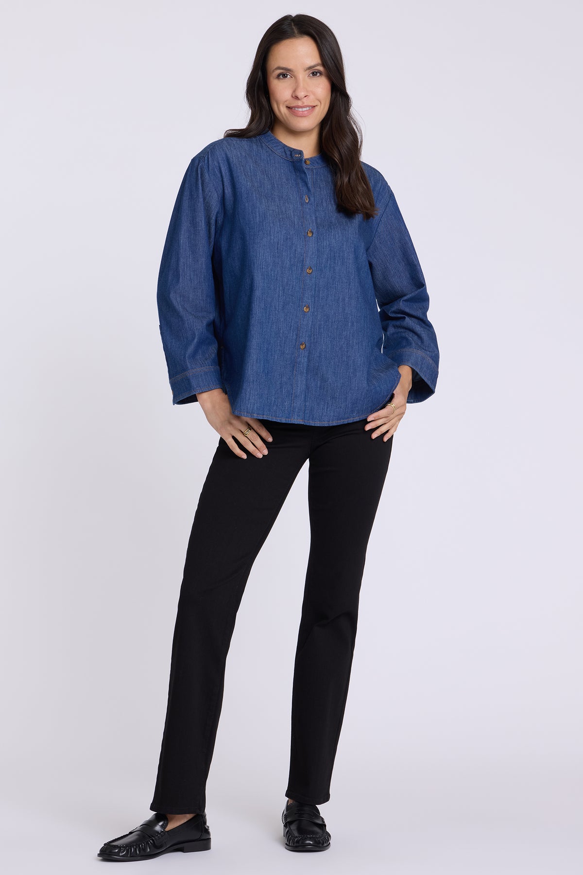 NYDJ Maggie Oversize Blouse In Chambray - Blue Bayou
